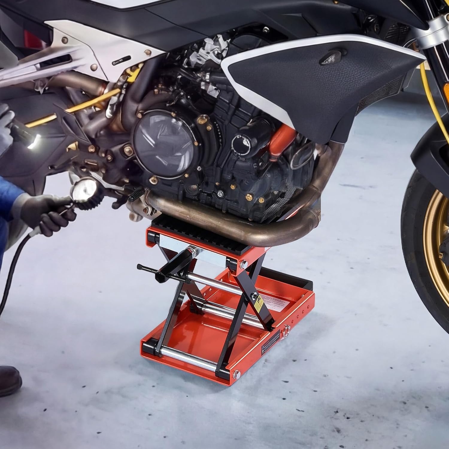 image:imageVEVOR Motorcycle Lift 1100lbs ATV Scissor Lift Jack with Dolly amp Hand Crank Garage Repair Center Hoist Crank Stand with Wide Deck and Tool Tray for Street Bikes Cruiser Bikes Touring Motorcycles Garage Repair Center Hoist Crank Stand with Wide Deck and Tool Tray for Street Bikes Cruiser Bikes Touring Motorcycles1500 lbsScissor