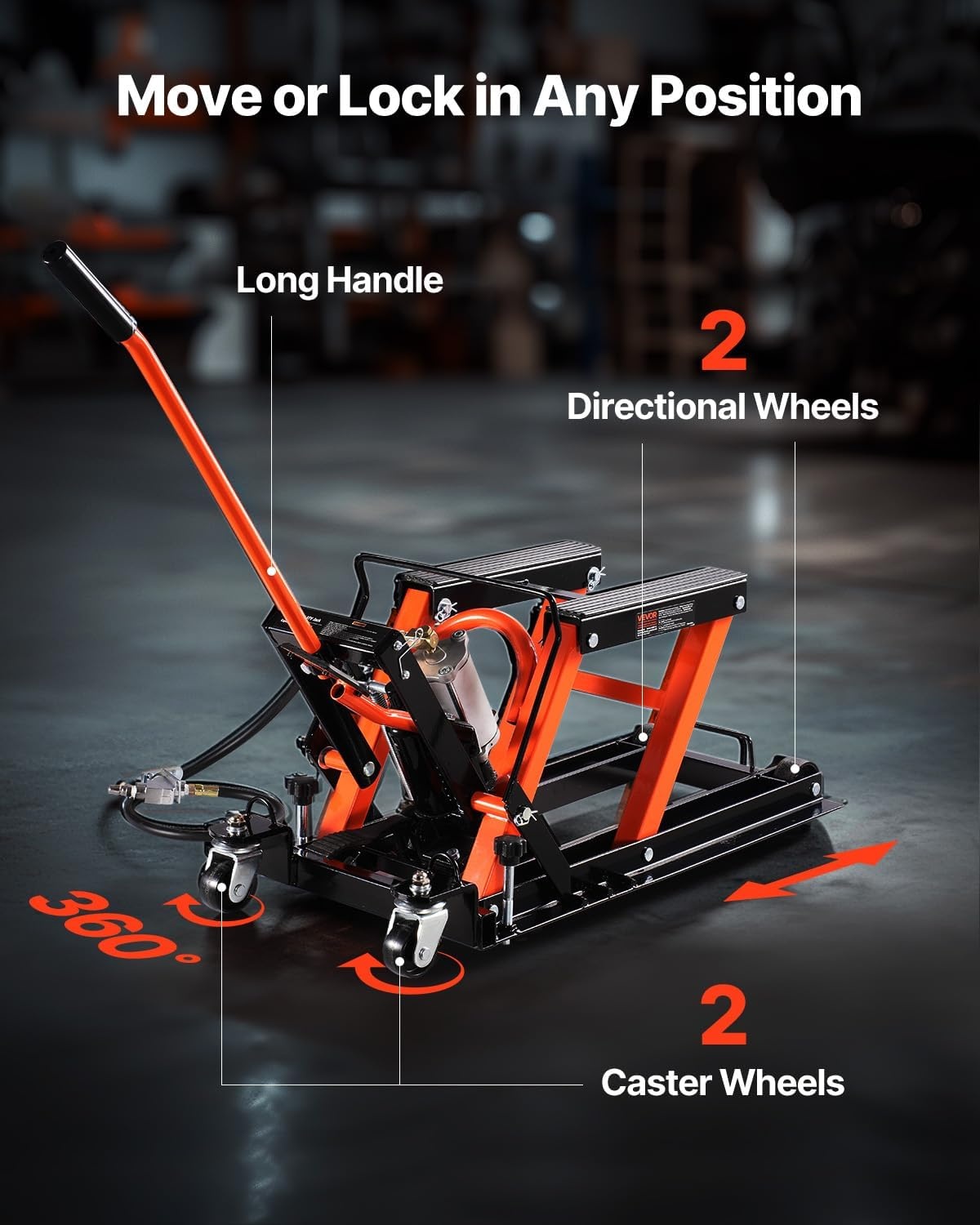 image:imageVEVOR Motorcycle Lift 1500lbs Weight Capacity Hydraulic amp Pneumatic Motorcycle Jack 4115 in Height Range Heavy Duty Bike Repair Stand with Removable Ramp with 2 Casters for ATVs Dirt Bike