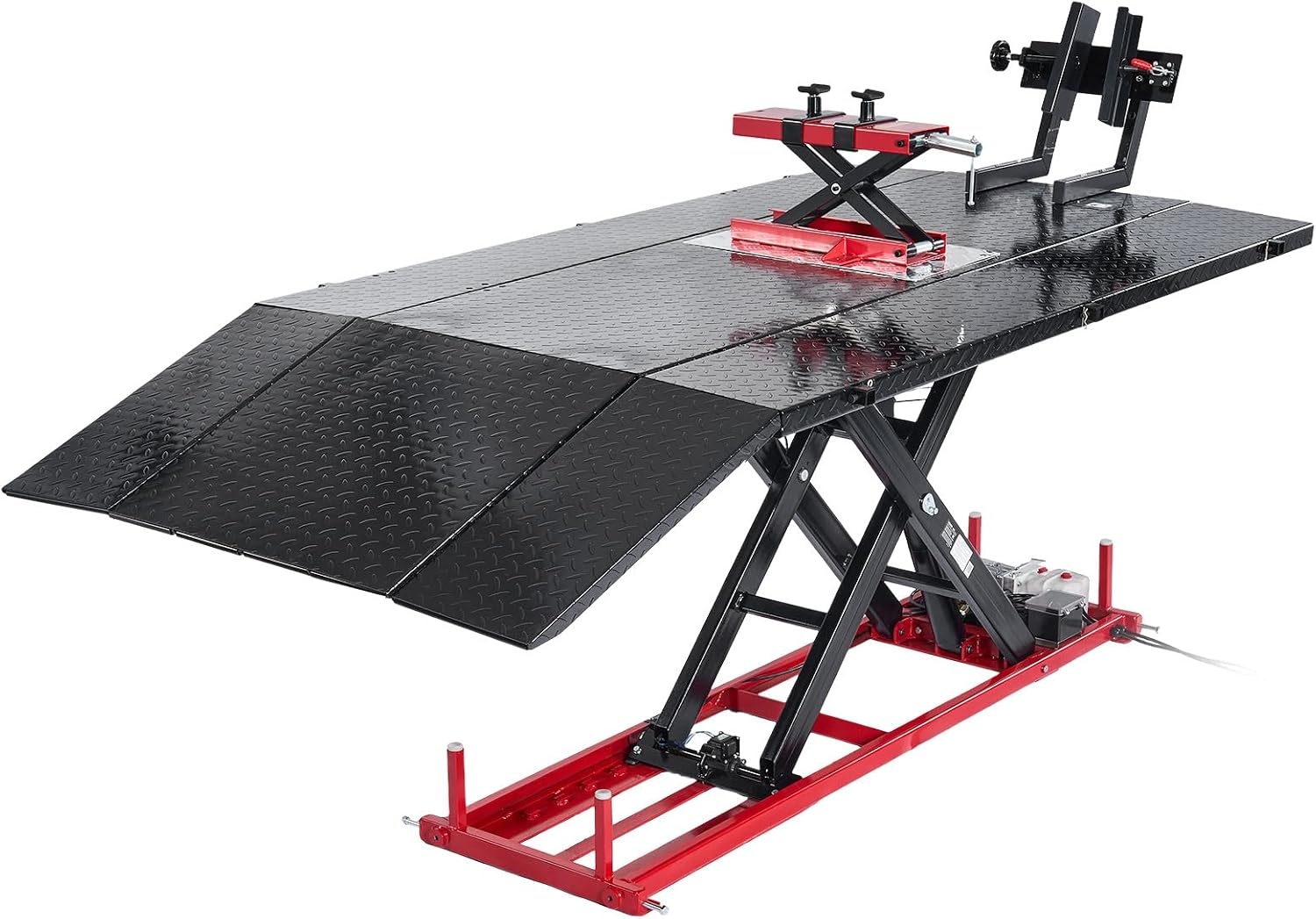 image:imageVEVOR Motorcycle Lift Table 1000lbs Weight Capacity 360 Flexible Moving Motorcycle Jack Stand 8631 in Height Range Heavy Duty Bike Repair Stand with Security Lock for ATVs Dirt Bike1500lbsElectric Hydraulicwith Adjustable width
