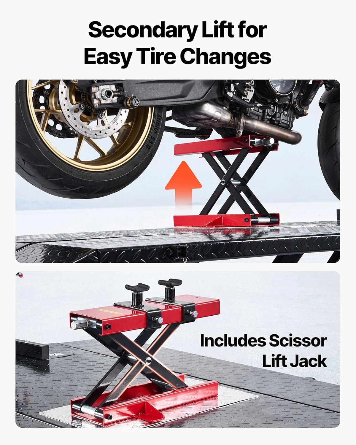 image:imageVEVOR Motorcycle Lift Table 1000lbs Weight Capacity 360 Flexible Moving Motorcycle Jack Stand 8631 in Height Range Heavy Duty Bike Repair Stand with Security Lock for ATVs Dirt Bike1500lbsElectric Hydraulicwith Adjustable width
