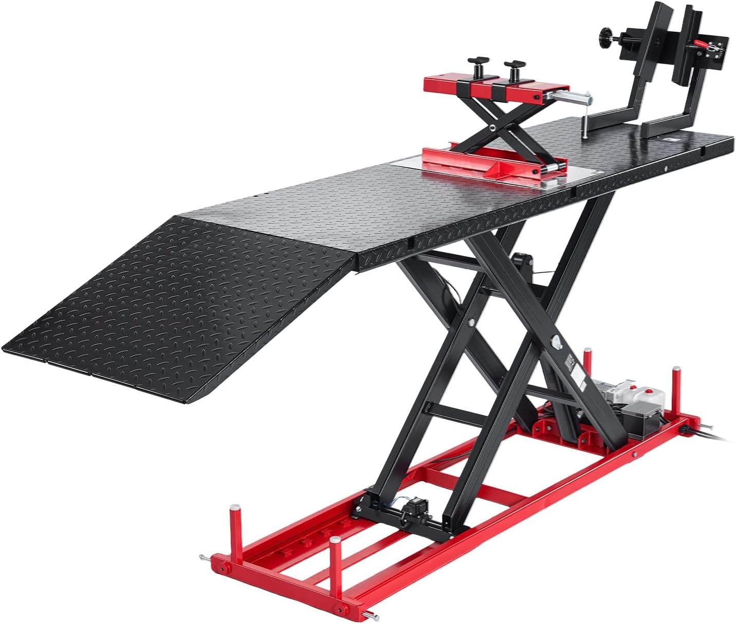 image:imageVEVOR Motorcycle Lift Table 1000lbs Weight Capacity 360 Flexible Moving Motorcycle Jack Stand 8631 in Height Range Heavy Duty Bike Repair Stand with Security Lock for ATVs Dirt Bike1500lbsElectric Hydraulicwith nonadjustable width