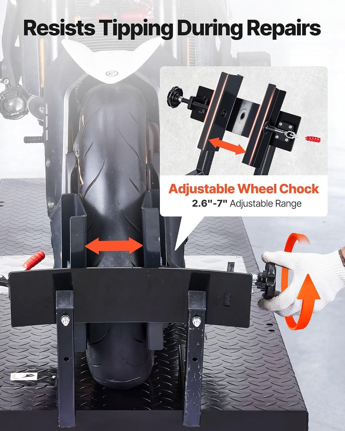 image:imageVEVOR Motorcycle Lift Table 1000lbs Weight Capacity 360 Flexible Moving Motorcycle Jack Stand 8631 in Height Range Heavy Duty Bike Repair Stand with Security Lock for ATVs Dirt Bike1500lbsElectric Hydraulicwith nonadjustable width