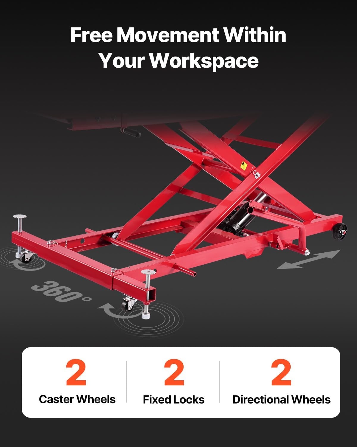 image:imageVEVOR Motorcycle Lift Table 1000lbs Weight Capacity 360 Flexible Moving Motorcycle Jack Stand 8631 in Height Range Heavy Duty Bike Repair Stand with Security Lock for ATVs Dirt Bike1000lbsHydraulicwith nonadjustable width