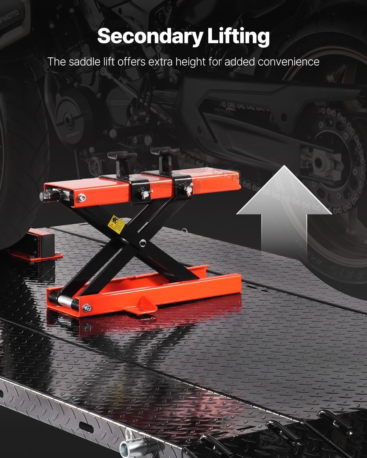 image:imageVEVOR Motorcycle Lift Table 1500lbs Weight Capacity Pneumatic Motorcycle Jack 8631 in Height Range Heavy Duty Bike Repair Stand with Removable Workbench Repair Platform for ATVs Dirt Bike