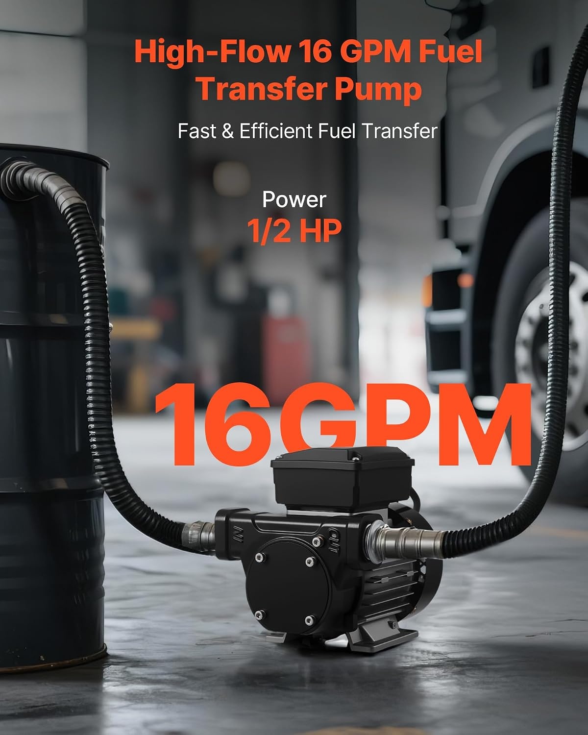 image:imageVEVOR Oil Transfer Pump 110V 16 GPM 60 Lmin AC Electric Fuel Transfer Pump for Diesel Kerosene Biodiesel 8 ft24 m Max Suction Lift 45 ft137 m Max Lift for Vehicles Construction Sites Farms