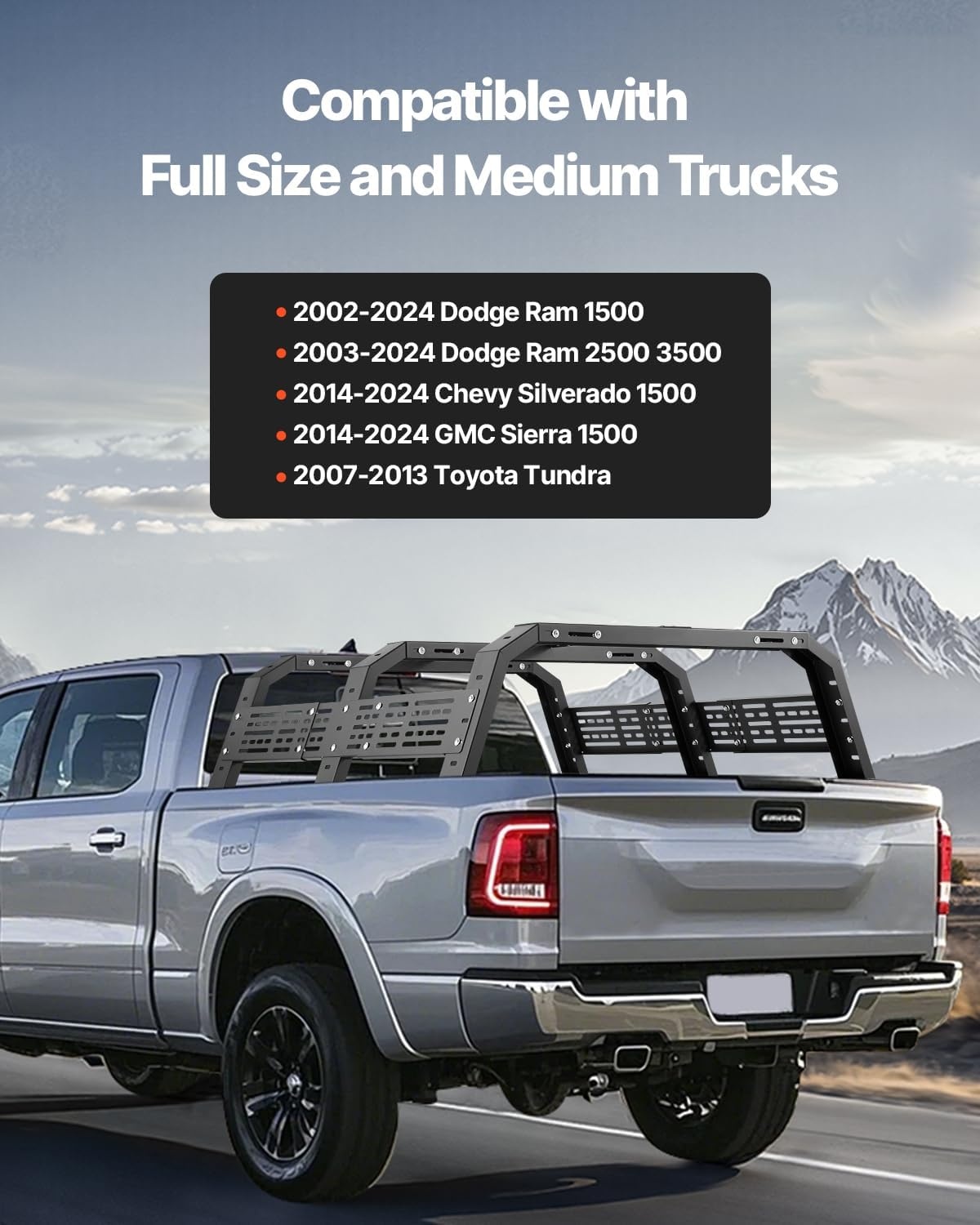 image:imageVEVOR Overland Truck Bed Rack 492679 in Width Adjustable Overland Bed Cargo Rack with Sidebar 900 lbs Static Capacity Heavy Duty Steel for MidSize Trucks Compatible with TacomaGladiator JTfor Bed Rail