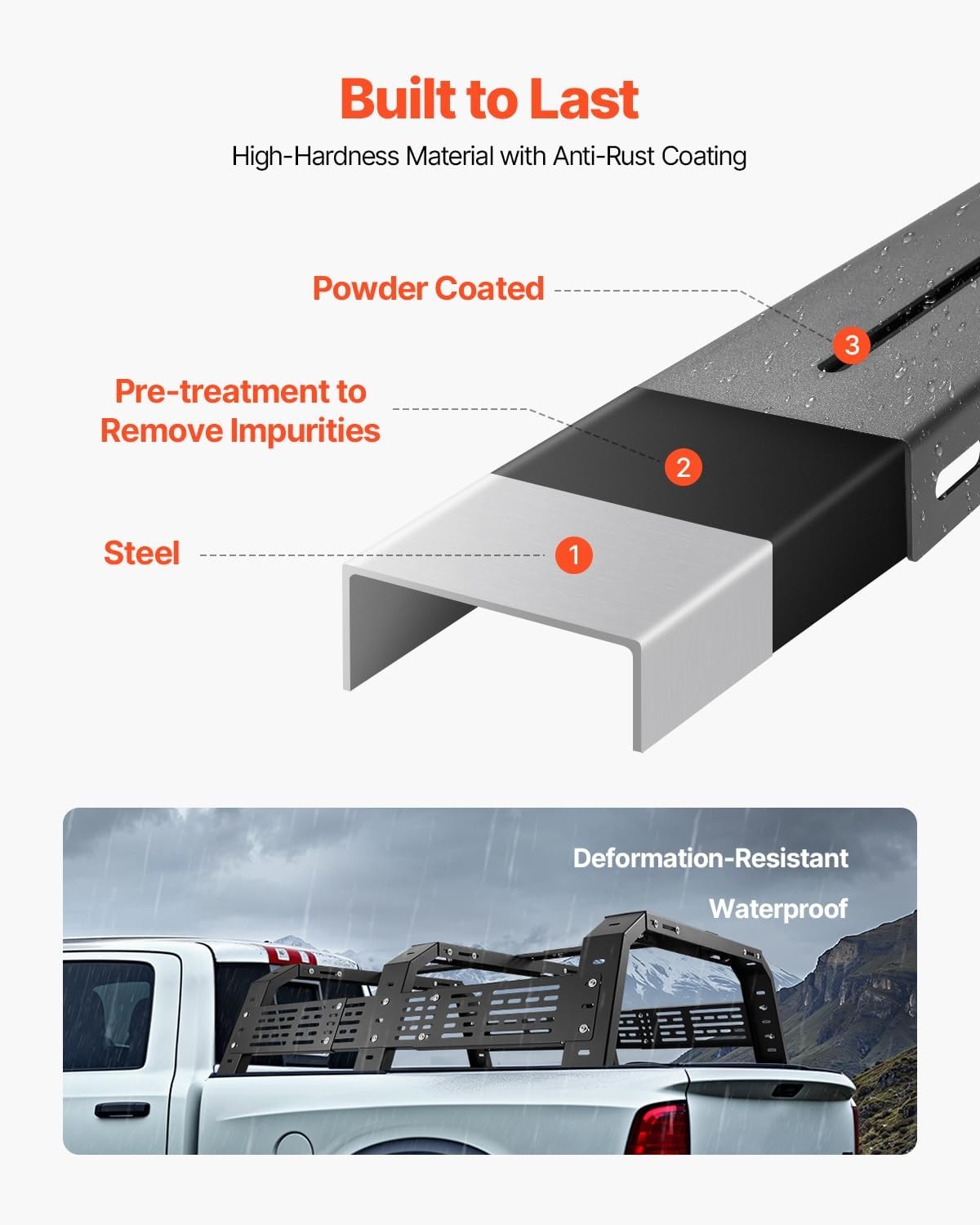 image:imageVEVOR Overland Truck Bed Rack 492679 in Width Adjustable Overland Bed Cargo Rack with Sidebar 900 lbs Static Capacity Heavy Duty Steel for MidSize Trucks Compatible with TacomaGladiator JTfor Bed Rail