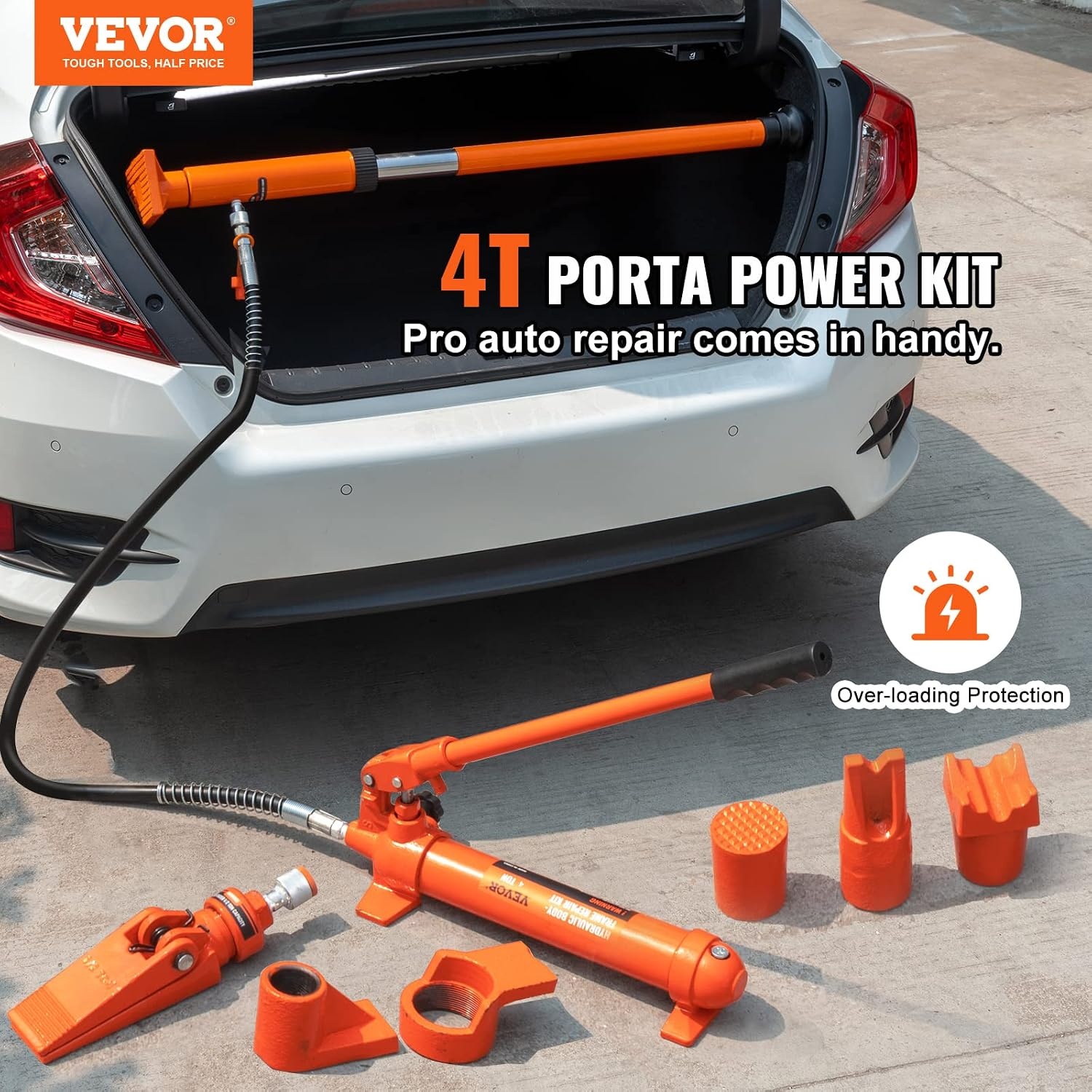 image:imageVEVOR Porta Power Kit 12 Ton Load Portable Hydraulic Jack with 46 ft Extended Oil Hose Long Handle Design Auto Body Frame Repair Kit with Portable Storage Case for Car Repair Truck Farm4 Ton