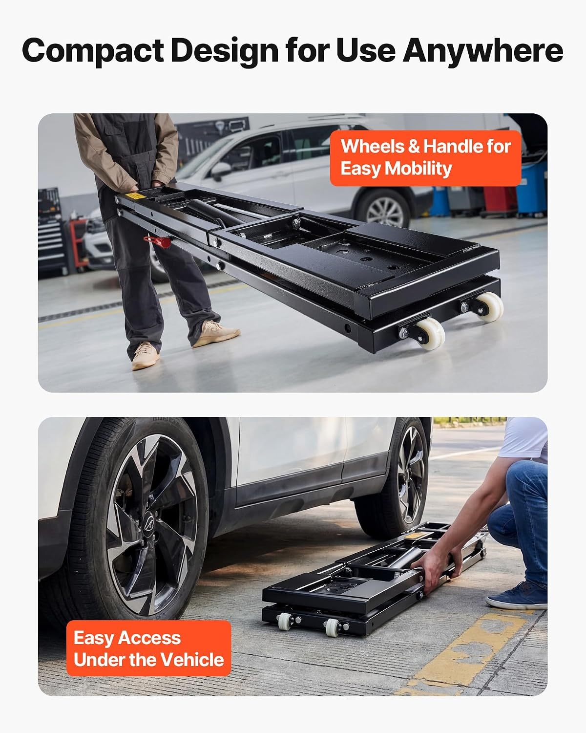 image:imageVEVOR Portable Car Lift 4400 lbs Capacity Heavy Duty Steel Quick Lift with 23 Max Height Adjustable Width and Wheels Manual Lifting for Cars Compact SUVs Mini Trucks Home Garage or Shop Use9000LBSUpgrade Electrohydraulic