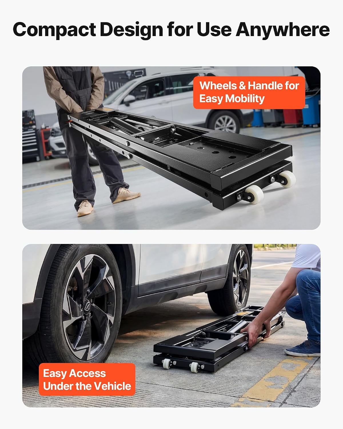 image:imageVEVOR Portable Car Lift 4400 lbs Capacity Heavy Duty Steel Quick Lift with 23 Max Height Adjustable Width and Wheels Manual Lifting for Cars Compact SUVs Mini Trucks Home Garage or Shop Use5000LBSUpgrade Electric Pneumatic Pump