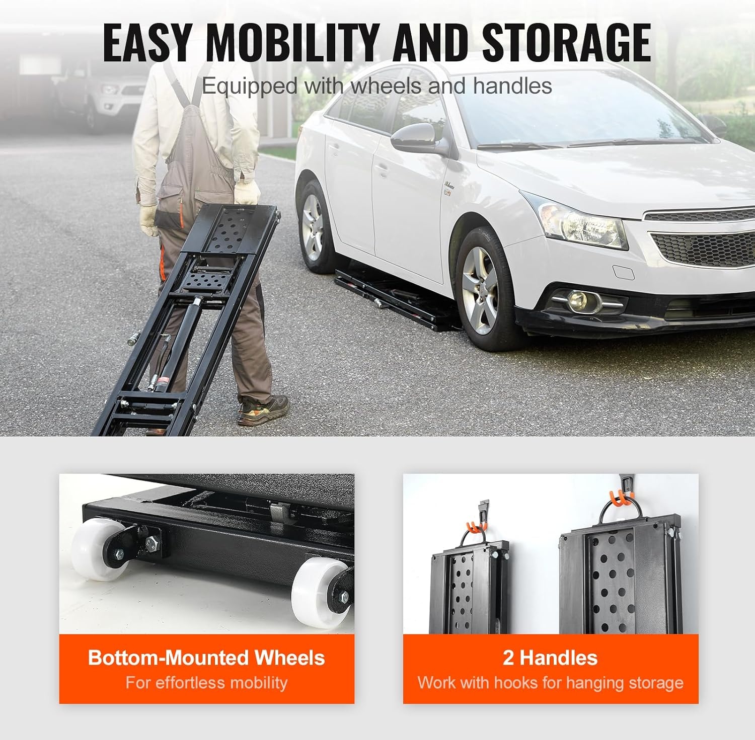 image:imageVEVOR Portable Car Lift 4400 lbs Capacity Heavy Duty Steel Quick Lift with 23 Max Height Adjustable Width and Wheels Manual Lifting for Cars Compact SUVs Mini Trucks Home Garage or Shop Use5000LBSUpgrade Electrohydraulic