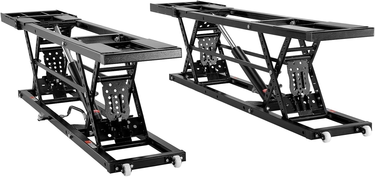 image:imageVEVOR Portable Car Lift 4400 lbs Capacity Heavy Duty Steel Quick Lift with 23 Max Height Adjustable Width and Wheels Manual Lifting for Cars Compact SUVs Mini Trucks Home Garage or Shop Use7000LBSUpgrade Electrohydraulic