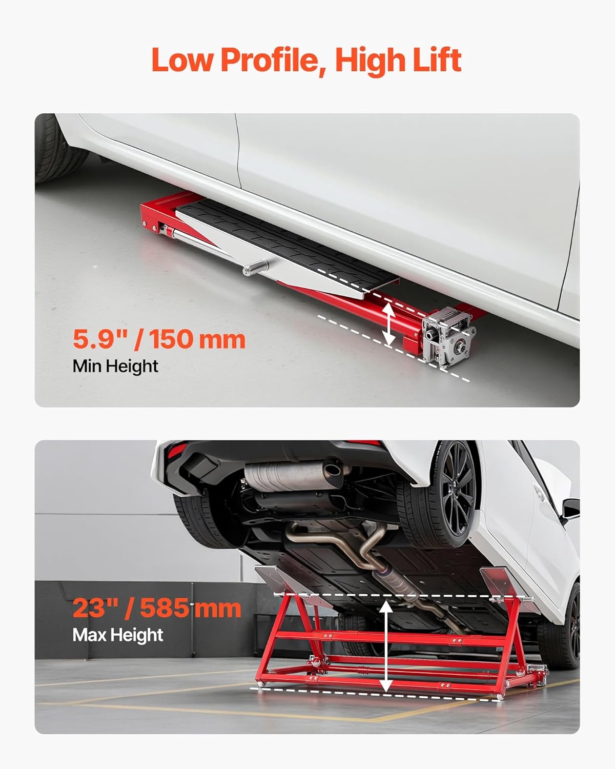image:imageVEVOR Portable Car Lift 4400 lbs Capacity Heavy Duty Steel Quick Lift with 23 Max Height Adjustable Width and Wheels Manual Lifting for Cars Compact SUVs Mini Trucks Home Garage or Shop Use4400LBSUpgrade Manual Lifting