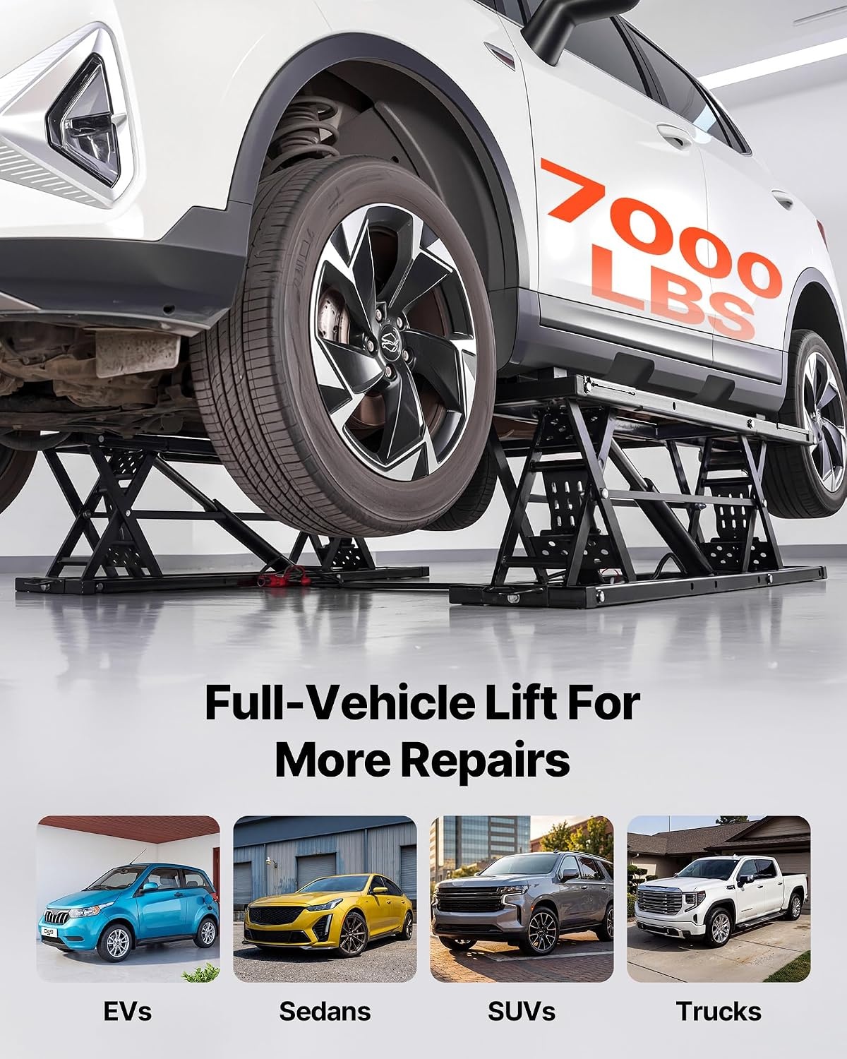 image:imageVEVOR Portable Car Lift 4400 lbs Capacity Heavy Duty Steel Quick Lift with 23 Max Height Adjustable Width and Wheels Manual Lifting for Cars Compact SUVs Mini Trucks Home Garage or Shop Use7000LBSUpgrade Electric Pneumatic Pump