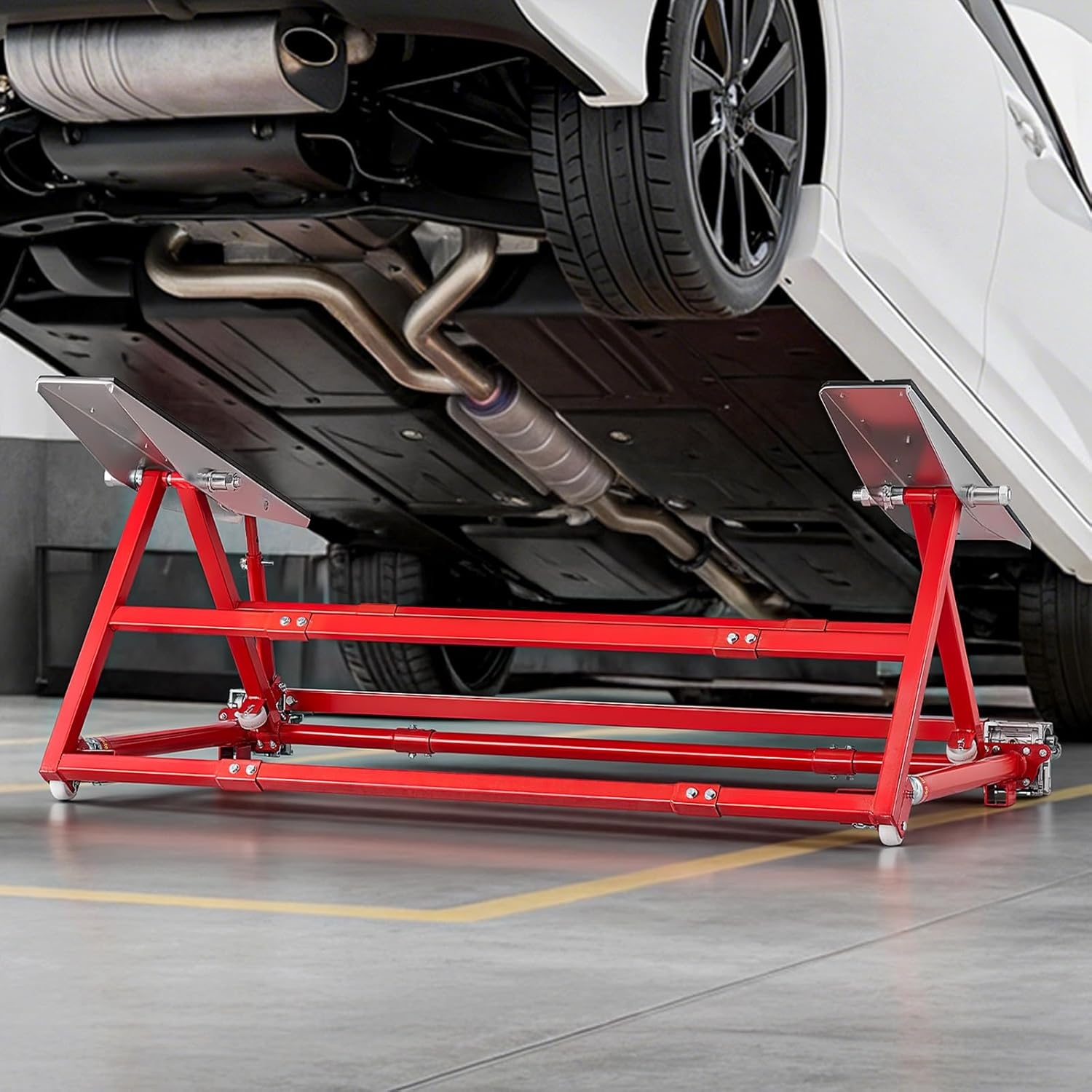 image:imageVEVOR Portable Car Lift 4400 lbs Capacity Heavy Duty Steel Quick Lift with 23 Max Height Adjustable Width and Wheels Manual Lifting for Cars Compact SUVs Mini Trucks Home Garage or Shop Use4400LBSUpgrade Manual Lifting
