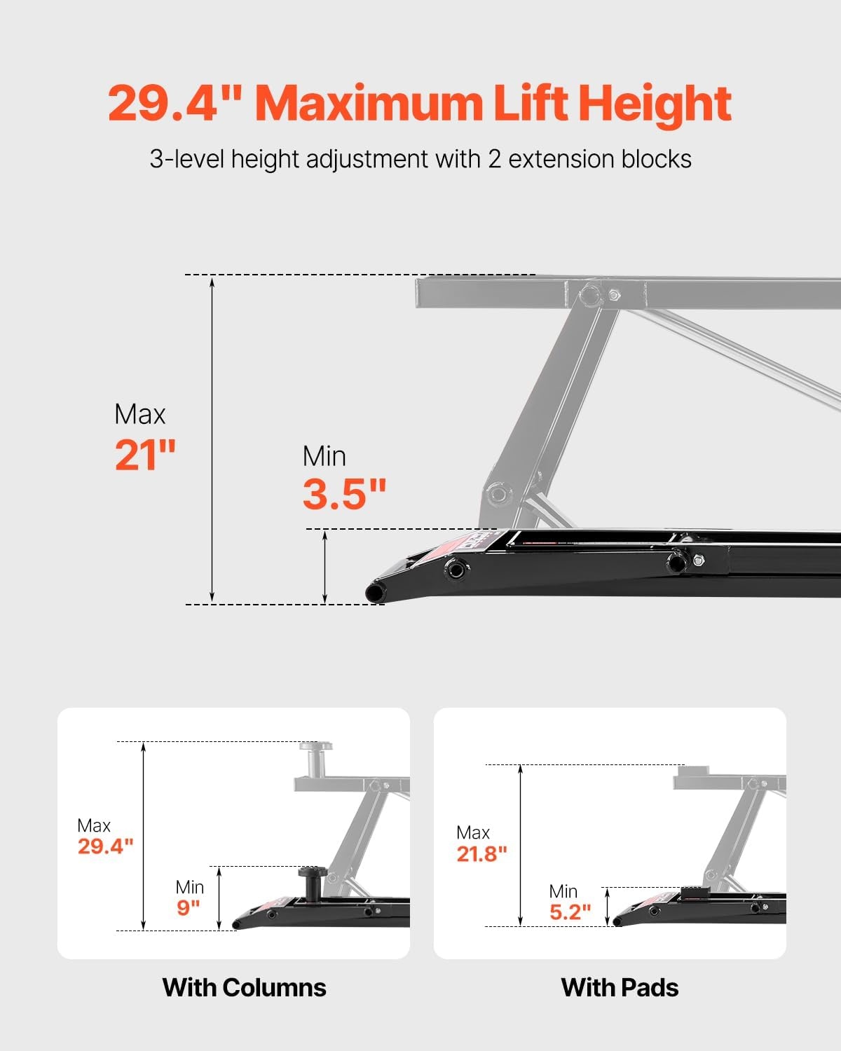 image:imageVEVOR Portable Car Lift 4400 lbs Capacity Heavy Duty Steel Quick Lift with 23 Max Height Adjustable Width and Wheels Manual Lifting for Cars Compact SUVs Mini Trucks Home Garage or Shop Use7000LBSElectrohydraulicmodel 2