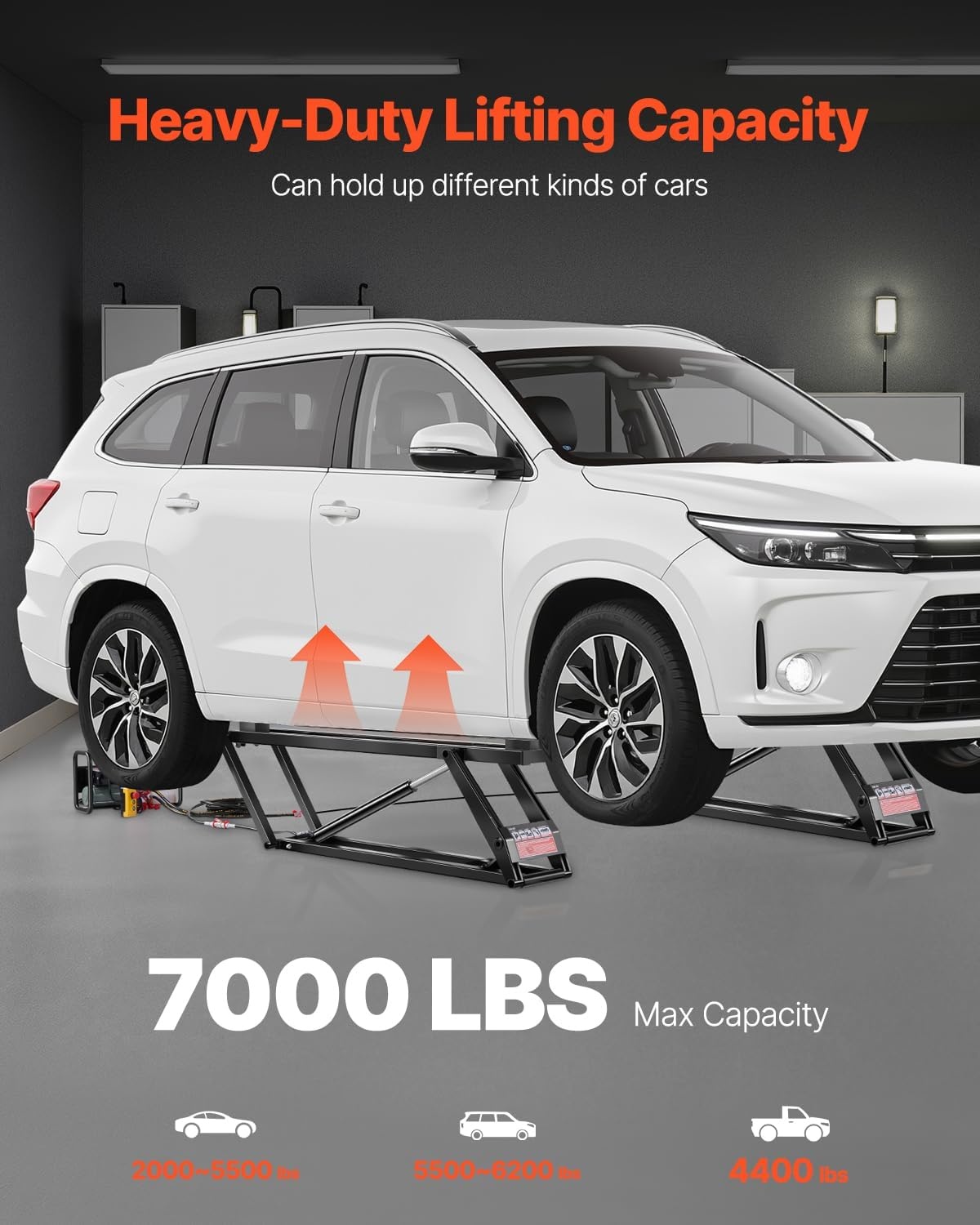 image:imageVEVOR Portable Car Lift 4400 lbs Capacity Heavy Duty Steel Quick Lift with 23 Max Height Adjustable Width and Wheels Manual Lifting for Cars Compact SUVs Mini Trucks Home Garage or Shop Use7000LBSElectrohydraulicmodel 2