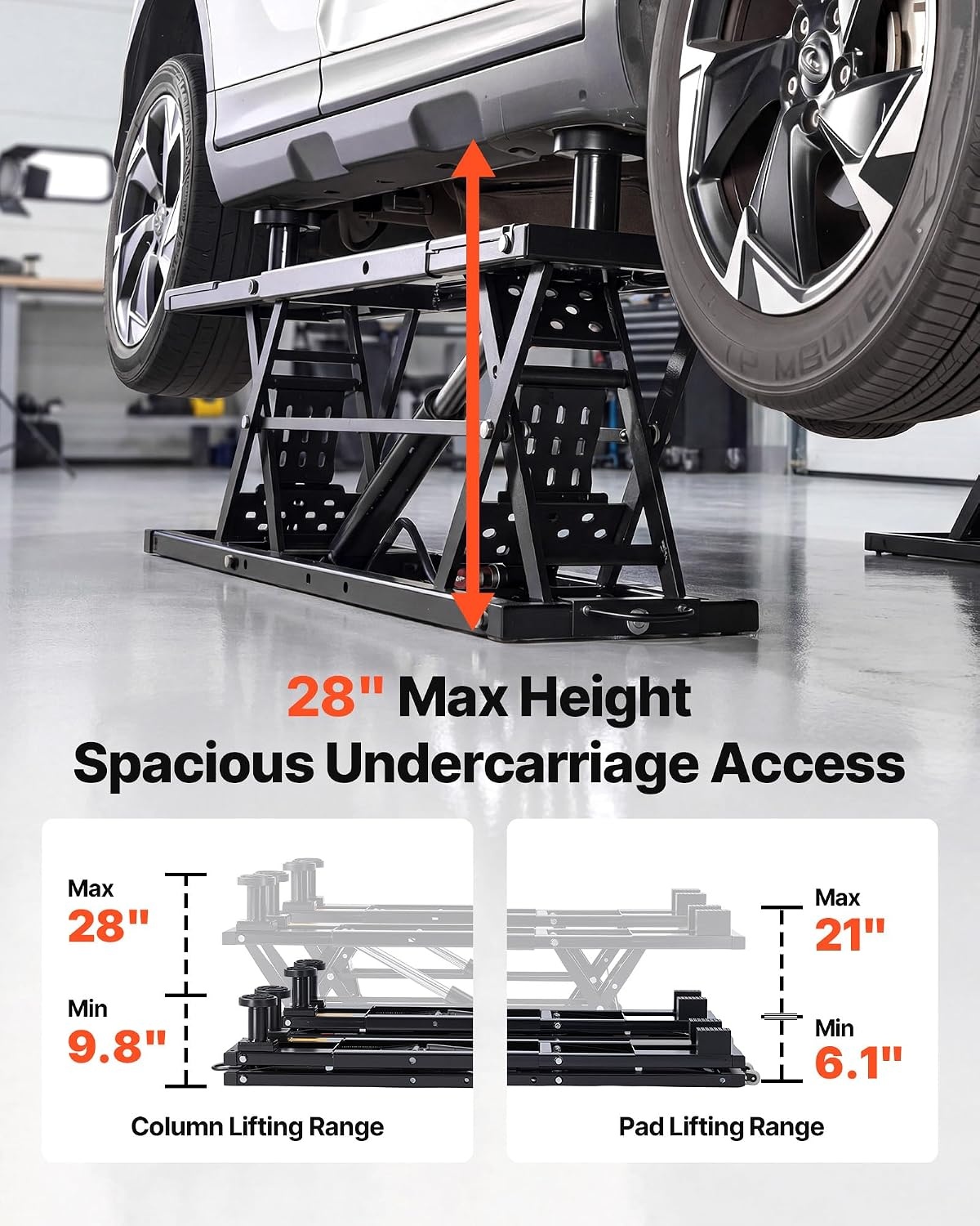 image:imageVEVOR Portable Car Lift 4400 lbs Capacity Heavy Duty Steel Quick Lift with 23 Max Height Adjustable Width and Wheels Manual Lifting for Cars Compact SUVs Mini Trucks Home Garage or Shop Use9000LBSUpgrade Electrohydraulic