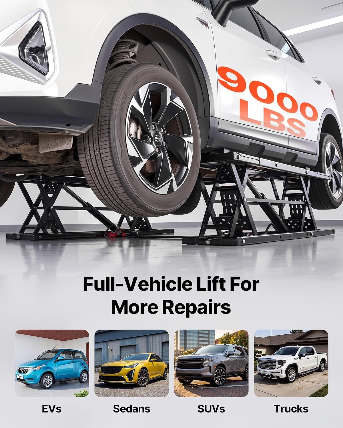 image:imageVEVOR Portable Car Lift 4400 lbs Capacity Heavy Duty Steel Quick Lift with 23 Max Height Adjustable Width and Wheels Manual Lifting for Cars Compact SUVs Mini Trucks Home Garage or Shop Use9000LBSUpgrade Electrohydraulic