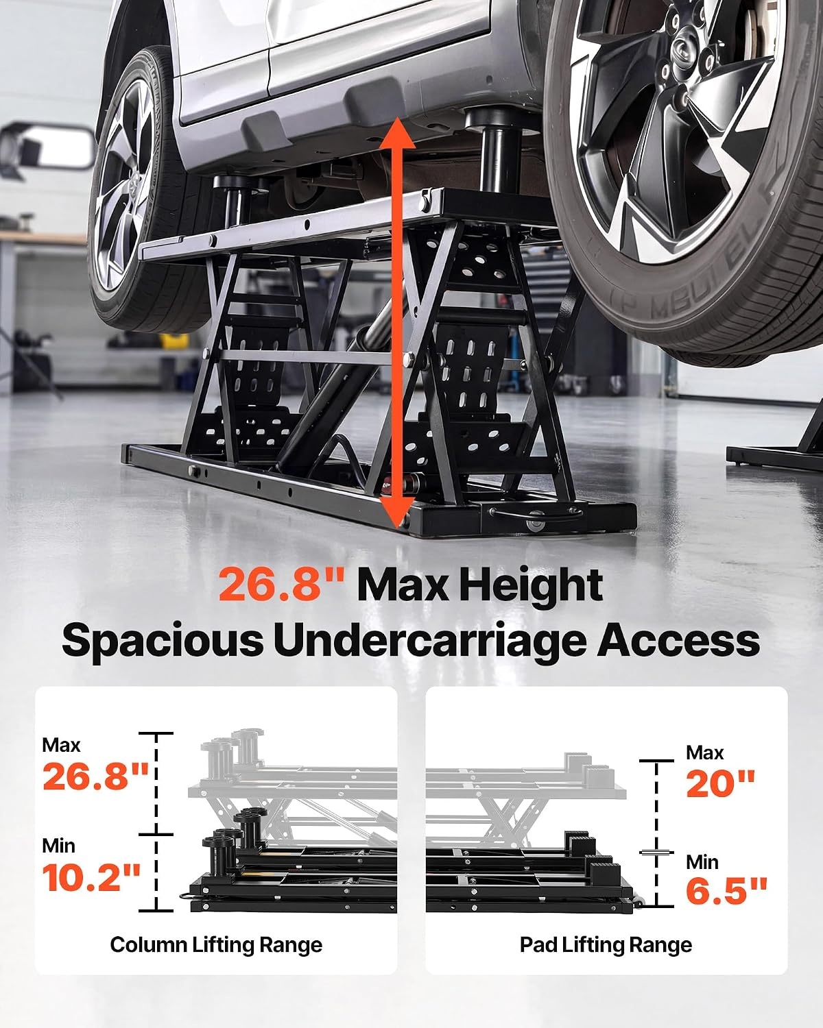 image:imageVEVOR Portable Car Lift 4400 lbs Capacity Heavy Duty Steel Quick Lift with 23 Max Height Adjustable Width and Wheels Manual Lifting for Cars Compact SUVs Mini Trucks Home Garage or Shop Use7000LBSUpgrade Electric Pneumatic Pump