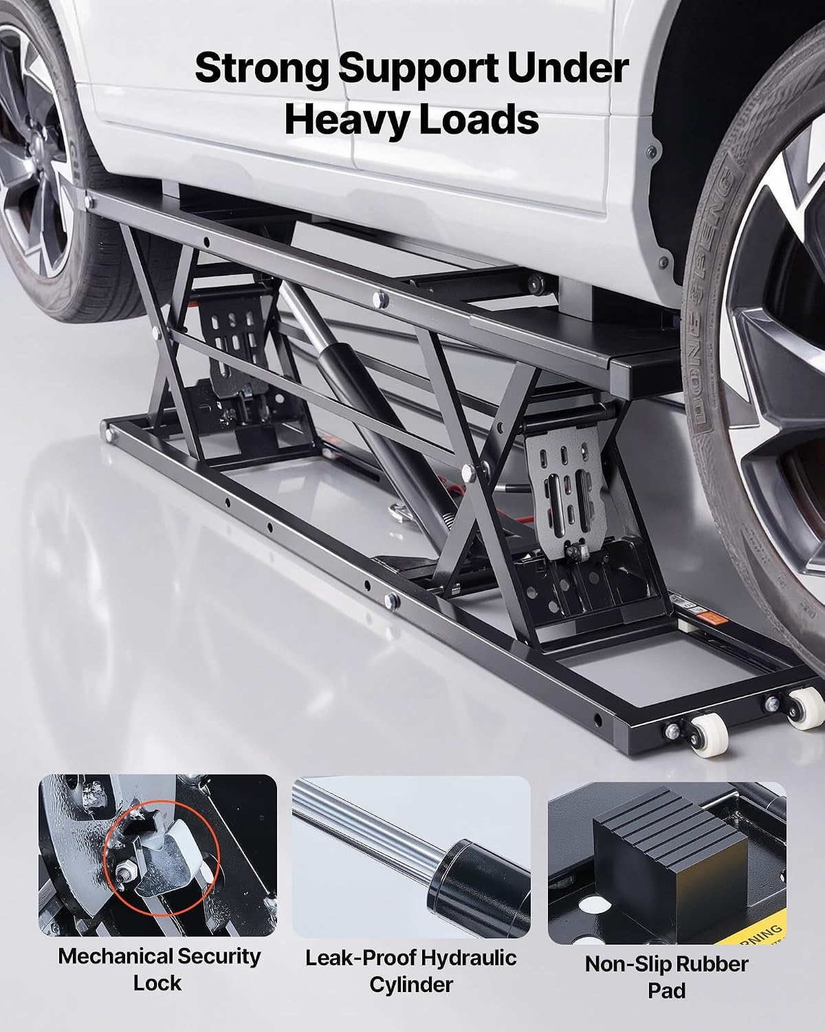 image:imageVEVOR Portable Car Lift 4400 lbs Capacity Heavy Duty Steel Quick Lift with 23 Max Height Adjustable Width and Wheels Manual Lifting for Cars Compact SUVs Mini Trucks Home Garage or Shop Use5000LBSUpgrade Electric Pneumatic Pump