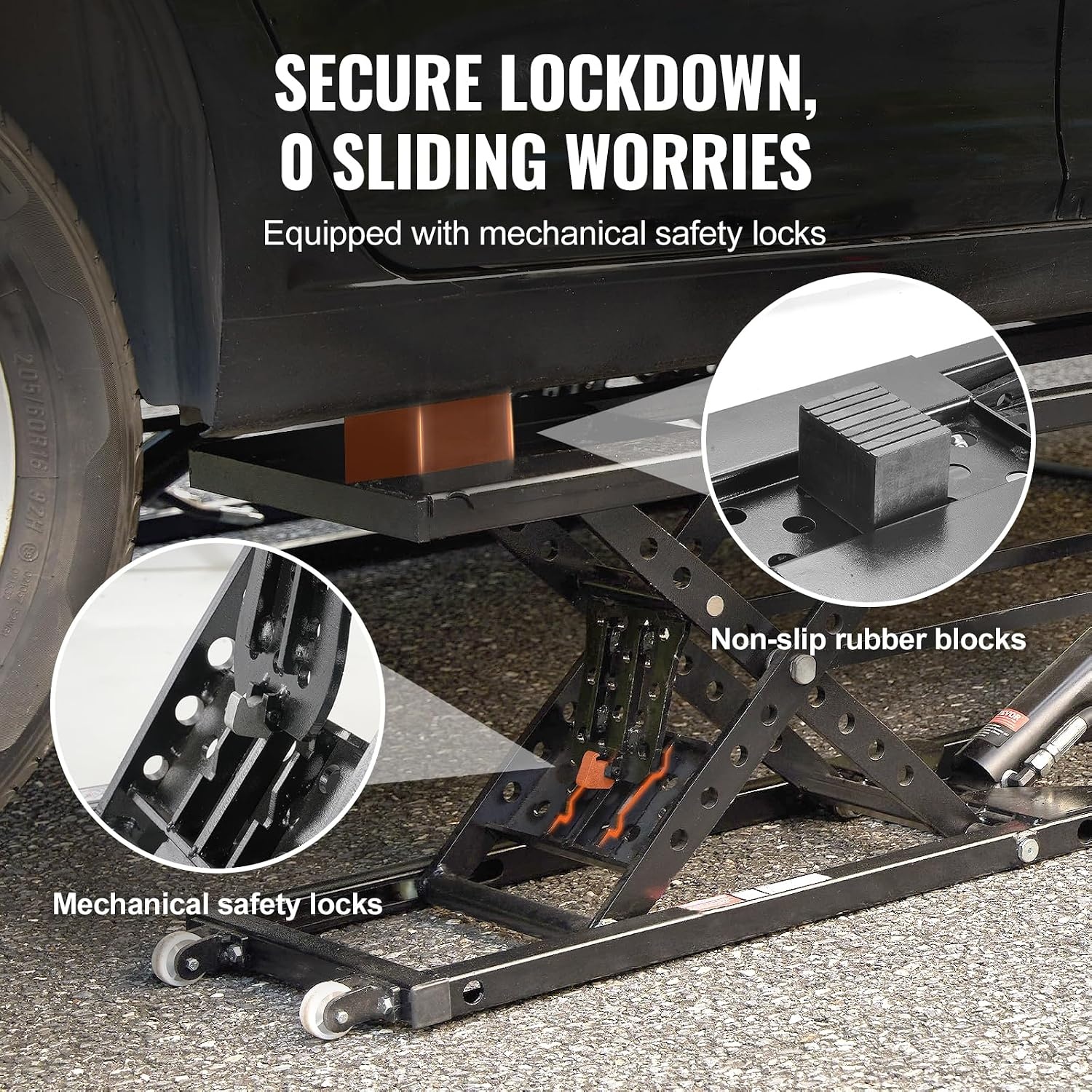 image:imageVEVOR Portable Car Lift 4400 lbs Capacity Heavy Duty Steel Quick Lift with 23 Max Height Adjustable Width and Wheels Manual Lifting for Cars Compact SUVs Mini Trucks Home Garage or Shop Use5000LBSUpgrade Electrohydraulic