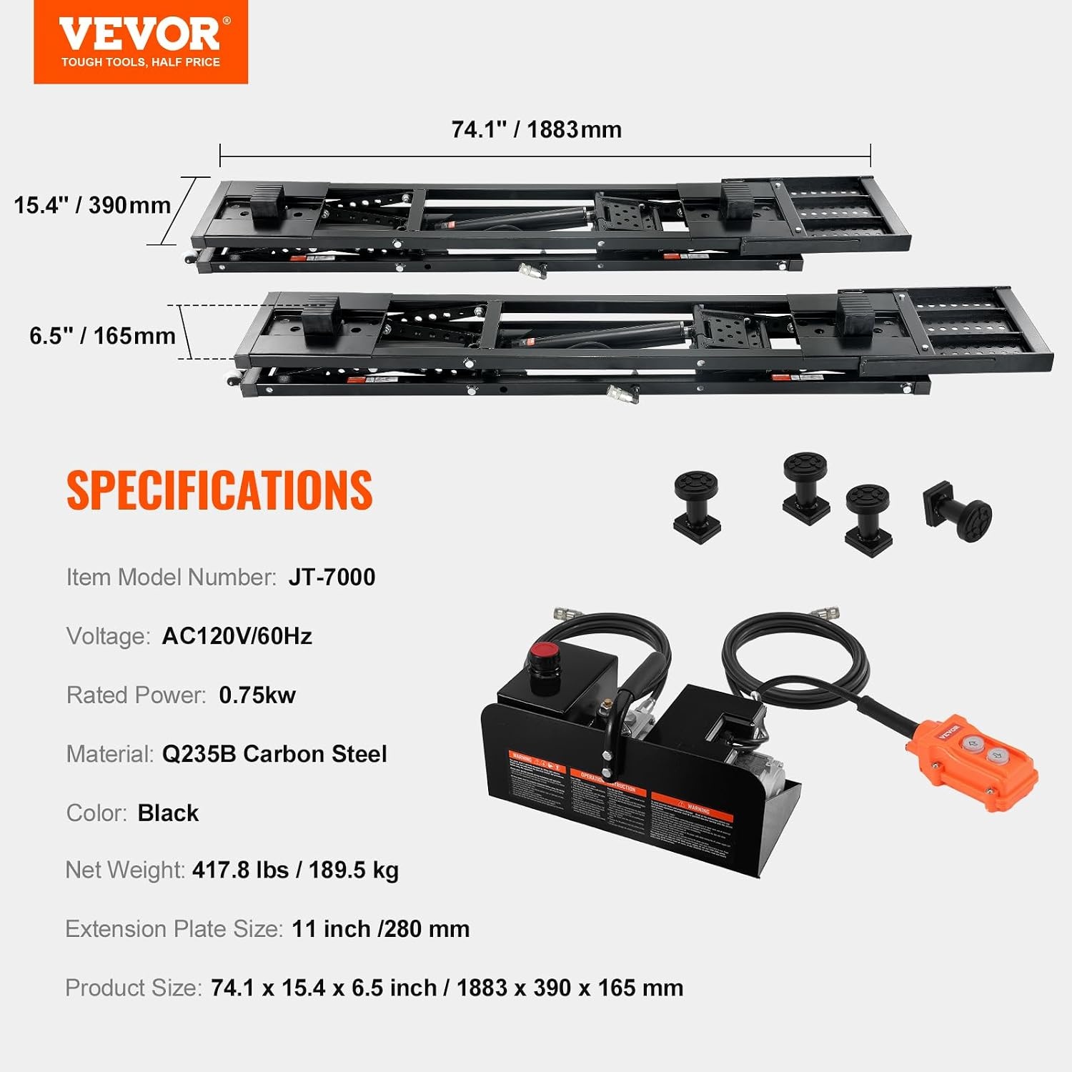 image:imageVEVOR Portable Car Lift 4400 lbs Capacity Heavy Duty Steel Quick Lift with 23 Max Height Adjustable Width and Wheels Manual Lifting for Cars Compact SUVs Mini Trucks Home Garage or Shop Use7000LBSUpgrade Electrohydraulic