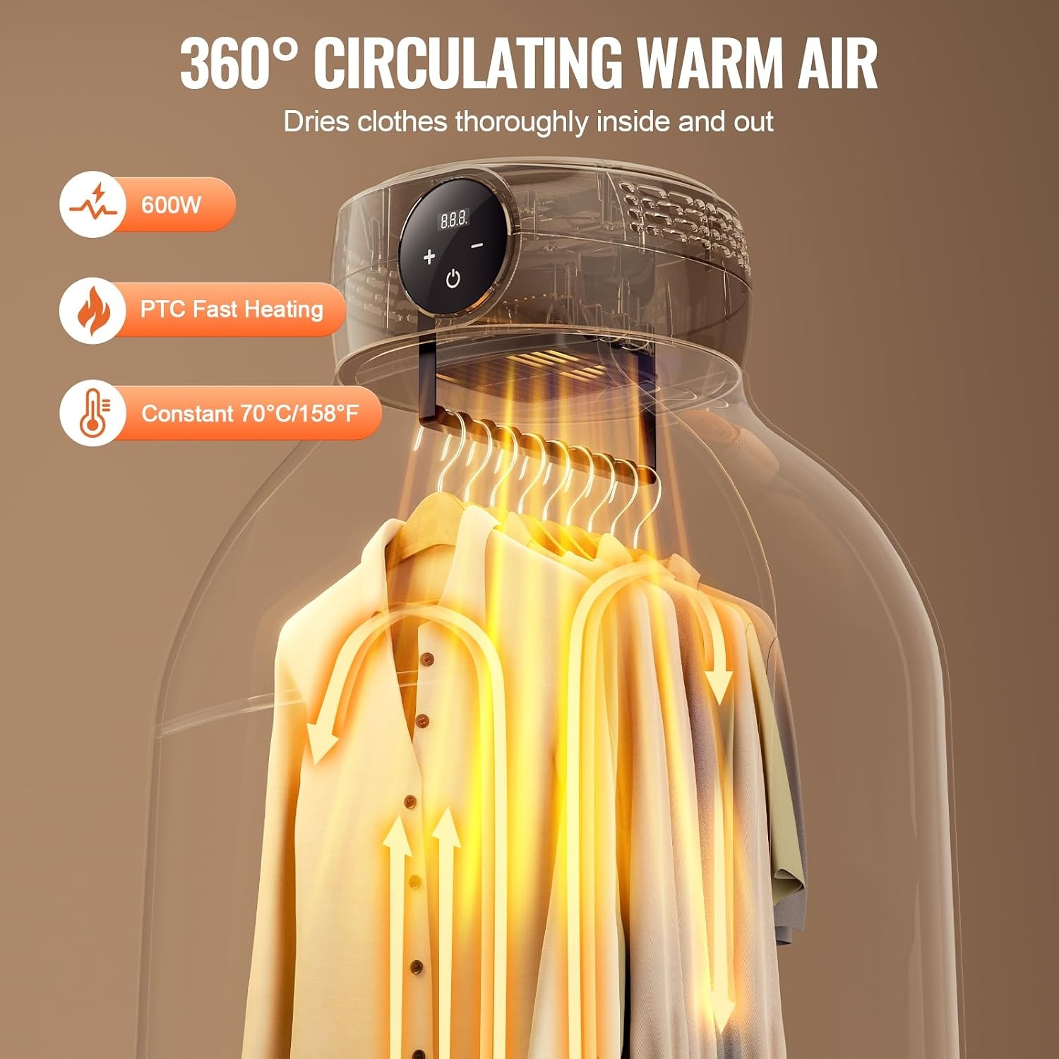 image:imageVEVOR Portable Clothes Dryer with Dryer Bag PTC Heating amp LED Display Foldable Mini Dryer with 5H Timer for Apartments Dorms RVs or Hotels 600W Beige