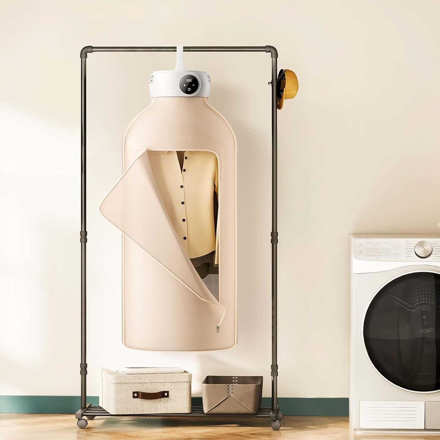 image:imageVEVOR Portable Clothes Dryer with Dryer Bag PTC Heating amp LED Display Foldable Mini Dryer with 5H Timer for Apartments Dorms RVs or Hotels 600W Beige