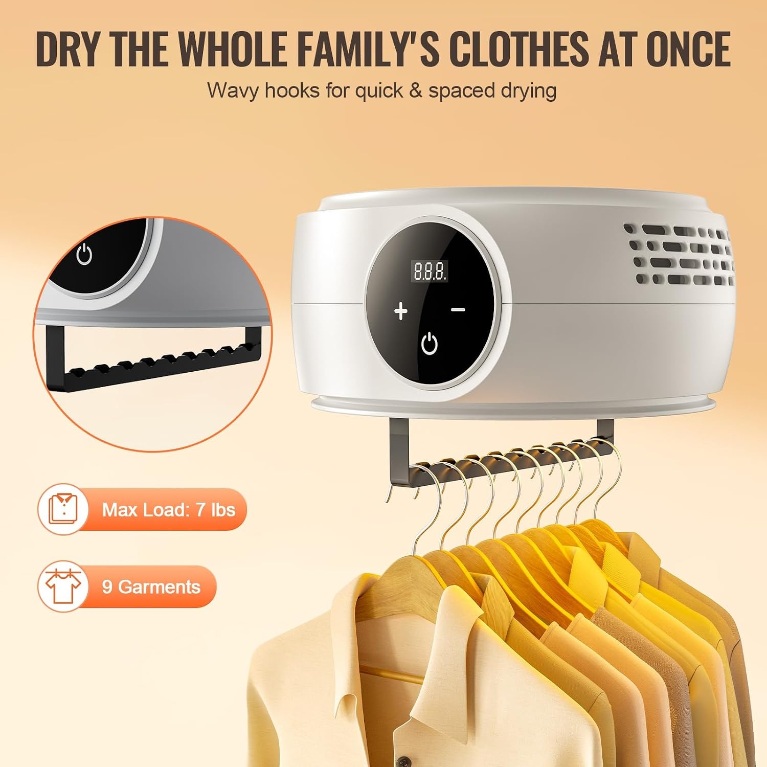 image:imageVEVOR Portable Clothes Dryer with Dryer Bag PTC Heating amp LED Display Foldable Mini Dryer with 5H Timer for Apartments Dorms RVs or Hotels 600W Beige