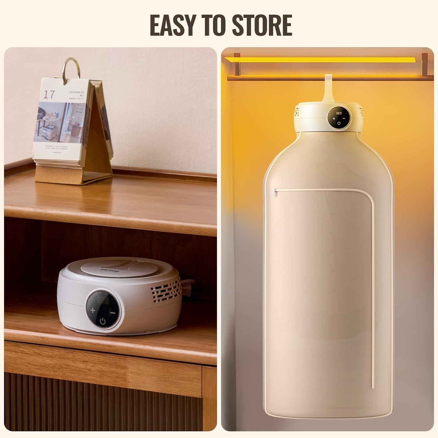image:imageVEVOR Portable Clothes Dryer with Dryer Bag PTC Heating amp LED Display Foldable Mini Dryer with 5H Timer for Apartments Dorms RVs or Hotels 600W Beige