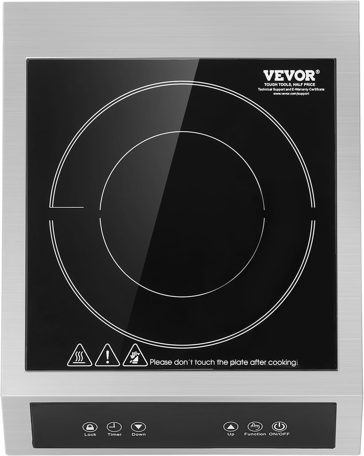 image:imageVEVOR Portable Commercial Cooktop 1800W Induction Burner with 9 Temperature Settings Stainless Steel Countertop Induction Hot Plate with 3H Timer Child Lock for Restaurant Cooking