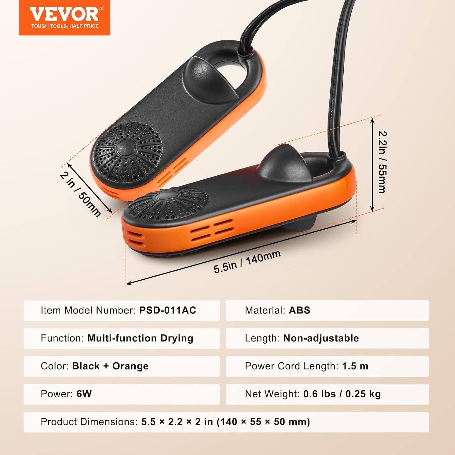 image:imageVEVOR Portable Shoe Dryer Electric Boot Dryer Deodorized Boot WarmersDryer with Quick amp Even Drying for Cotton Slippers Snow Boots Leather Shoes Canvas Shoes Socks Black amp Orange4 Tubes Plus