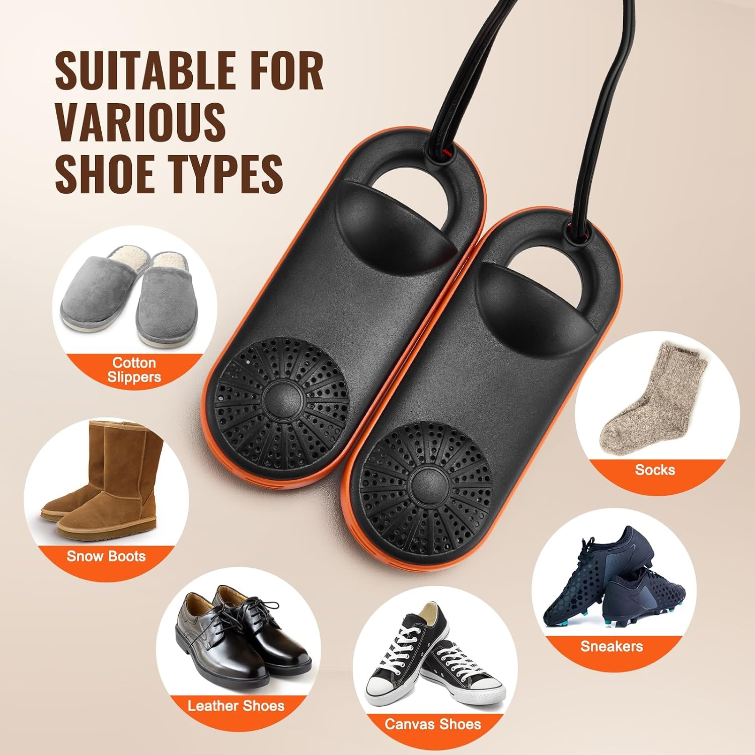 image:imageVEVOR Portable Shoe Dryer Electric Boot Dryer Deodorized Boot WarmersDryer with Quick amp Even Drying for Cotton Slippers Snow Boots Leather Shoes Canvas Shoes Socks Black amp Orange4 Tubes Plus