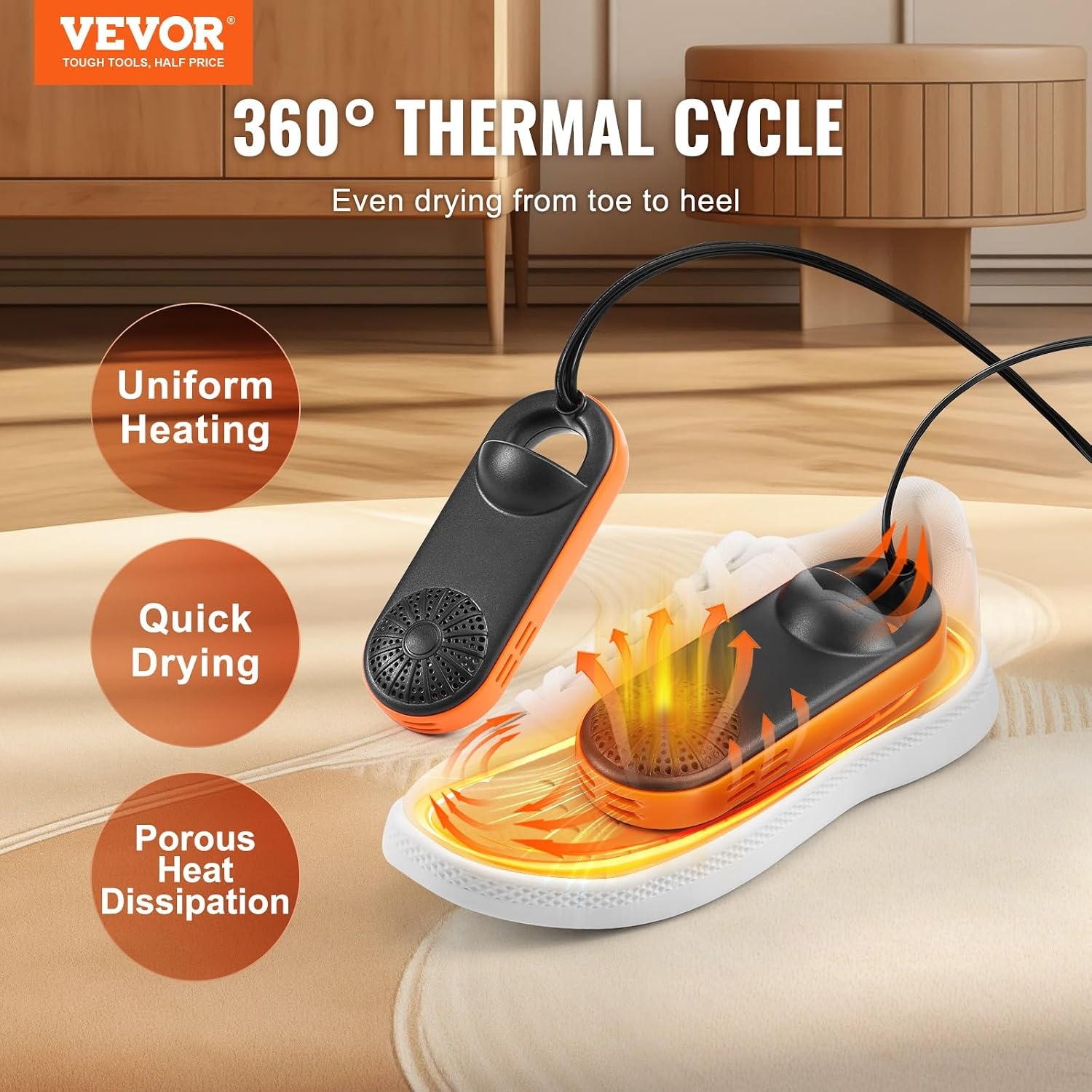 image:imageVEVOR Portable Shoe Dryer Electric Boot Dryer Deodorized Boot WarmersDryer with Quick amp Even Drying for Cotton Slippers Snow Boots Leather Shoes Canvas Shoes Socks Black amp Orange4 Tubes Plus