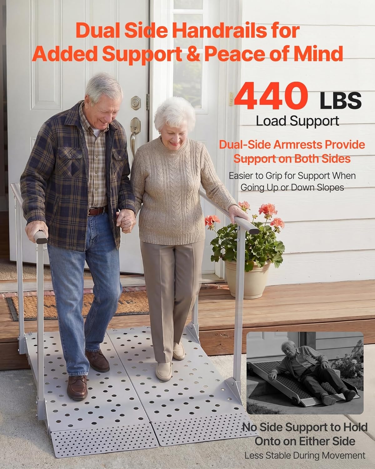 image:imageVEVOR Portable Wheelchair Ramp 5FT NonSlip Aluminum Folding Handicap Ramp Door Threshold Ramps for Wheelchair for HomeWheel Chair Ramp Steps Cars Scooter Cart Curbs Stairs449W x 335L