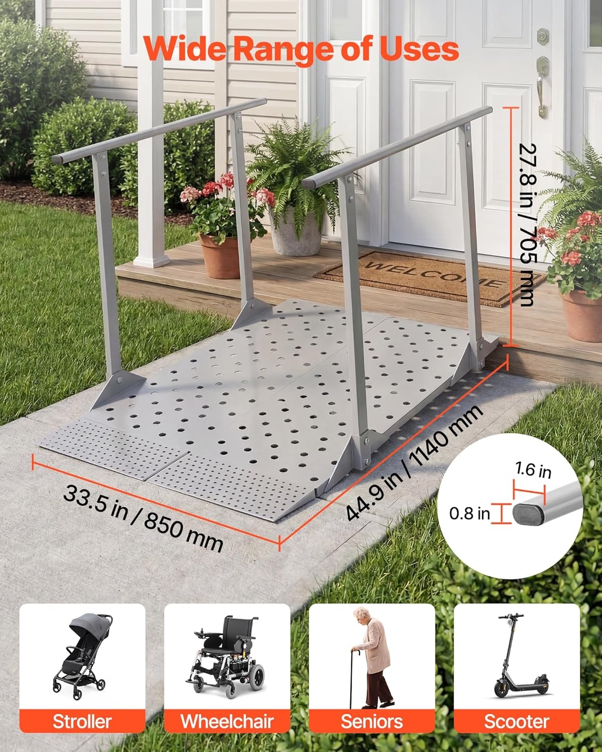 image:imageVEVOR Portable Wheelchair Ramp 5FT NonSlip Aluminum Folding Handicap Ramp Door Threshold Ramps for Wheelchair for HomeWheel Chair Ramp Steps Cars Scooter Cart Curbs Stairs449W x 335L