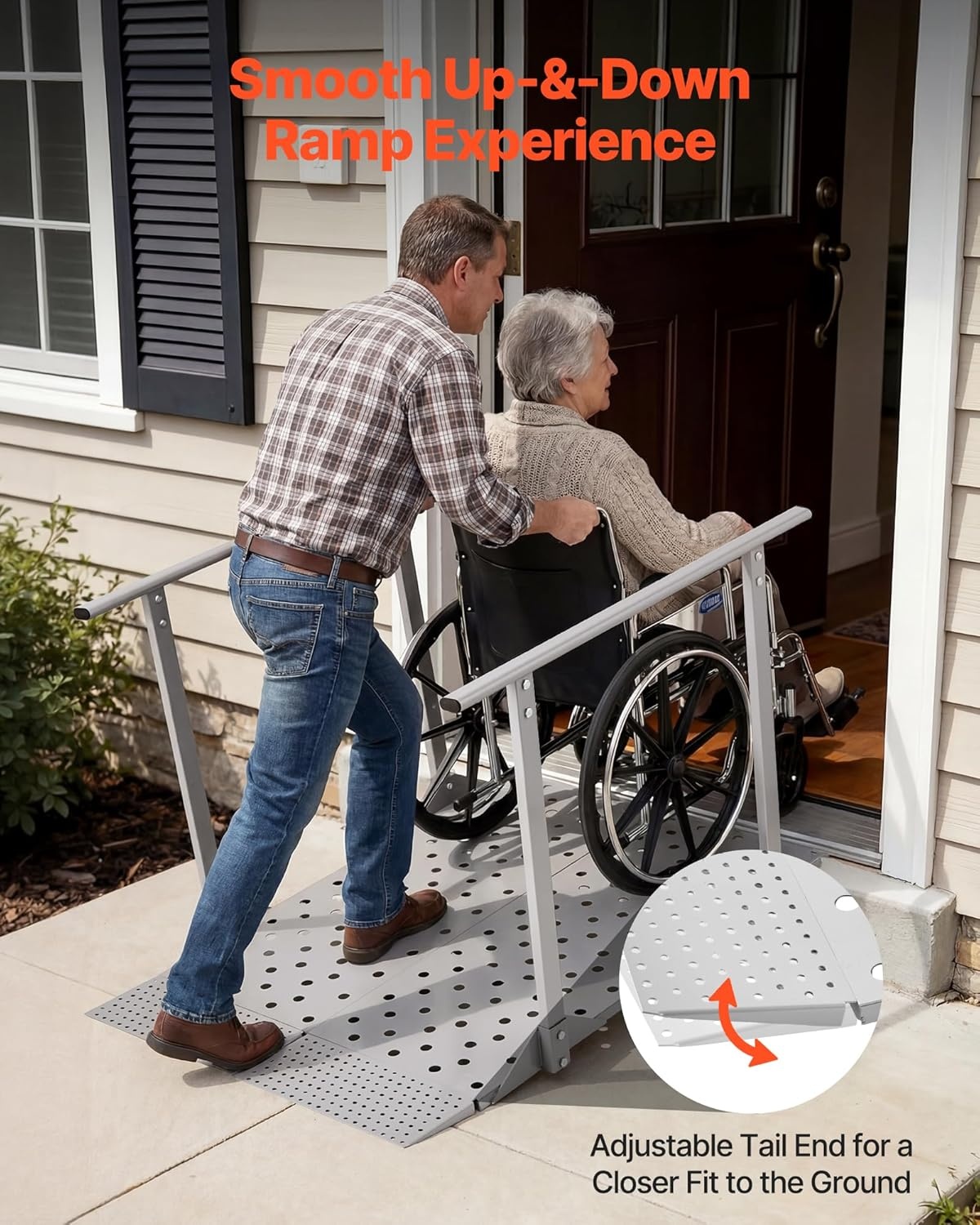 image:imageVEVOR Portable Wheelchair Ramp 5FT NonSlip Aluminum Folding Handicap Ramp Door Threshold Ramps for Wheelchair for HomeWheel Chair Ramp Steps Cars Scooter Cart Curbs Stairs449W x 335L