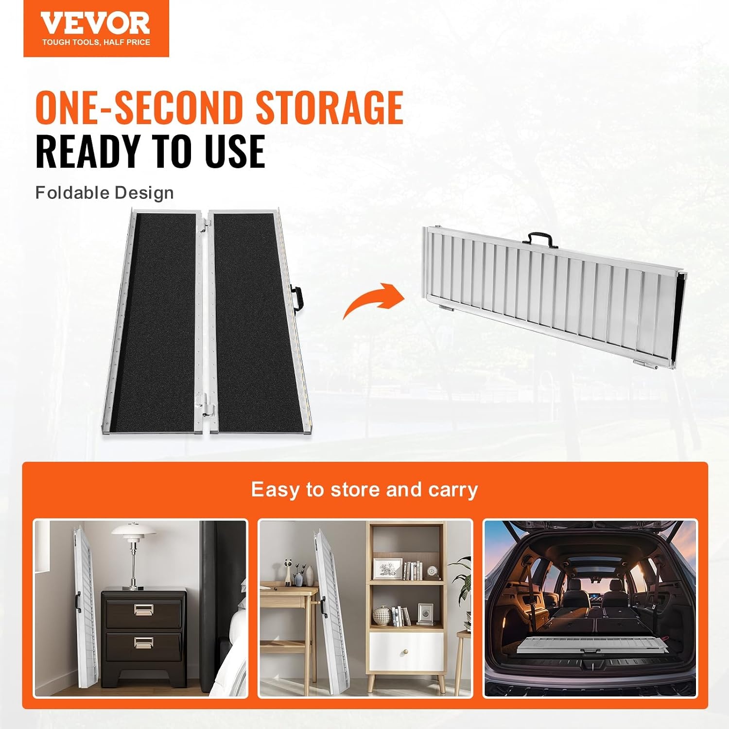 image:imageVEVOR Portable Wheelchair Ramp 5FT NonSlip Aluminum Folding Handicap Ramp Door Threshold Ramps for Wheelchair for HomeWheel Chair Ramp Steps Cars Scooter Cart Curbs Stairs5FT For height 515
