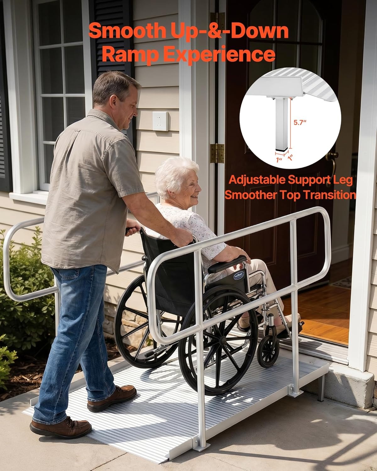 image:imageVEVOR Portable Wheelchair Ramp 5FT NonSlip Aluminum Folding Handicap Ramp Door Threshold Ramps for Wheelchair for HomeWheel Chair Ramp Steps Cars Scooter Cart Curbs Stairs711 x 327 x 425 in