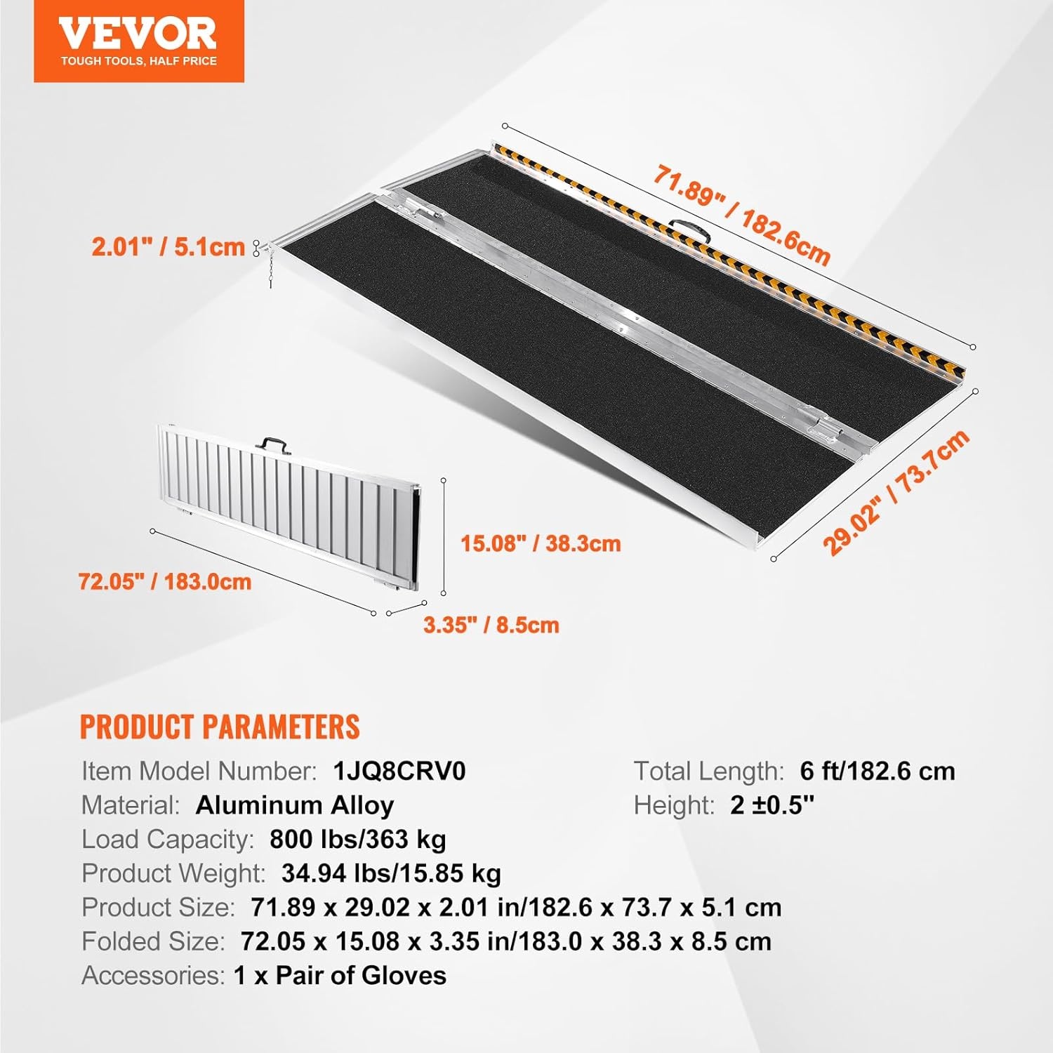 image:imageVEVOR Portable Wheelchair Ramp 5FT NonSlip Aluminum Folding Handicap Ramp Door Threshold Ramps for Wheelchair for HomeWheel Chair Ramp Steps Cars Scooter Cart Curbs Stairs5FT For height 515