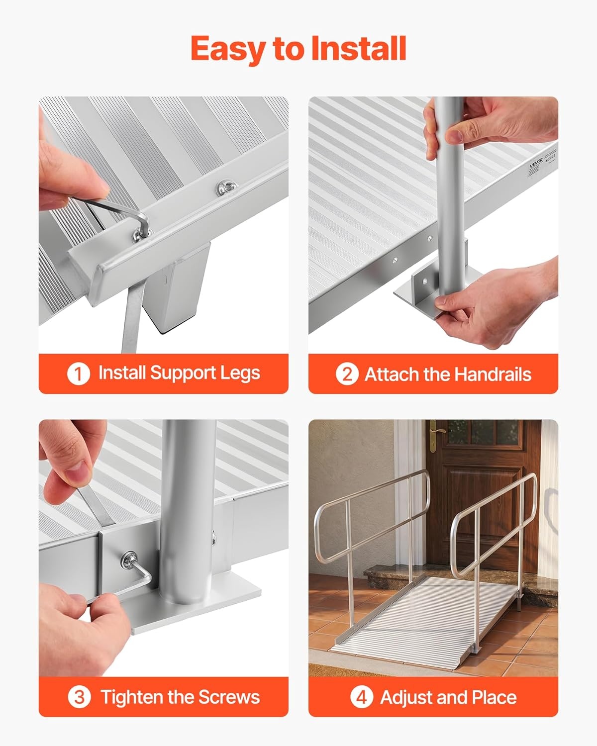 image:imageVEVOR Portable Wheelchair Ramp 5FT NonSlip Aluminum Folding Handicap Ramp Door Threshold Ramps for Wheelchair for HomeWheel Chair Ramp Steps Cars Scooter Cart Curbs Stairs711 x 327 x 425 in