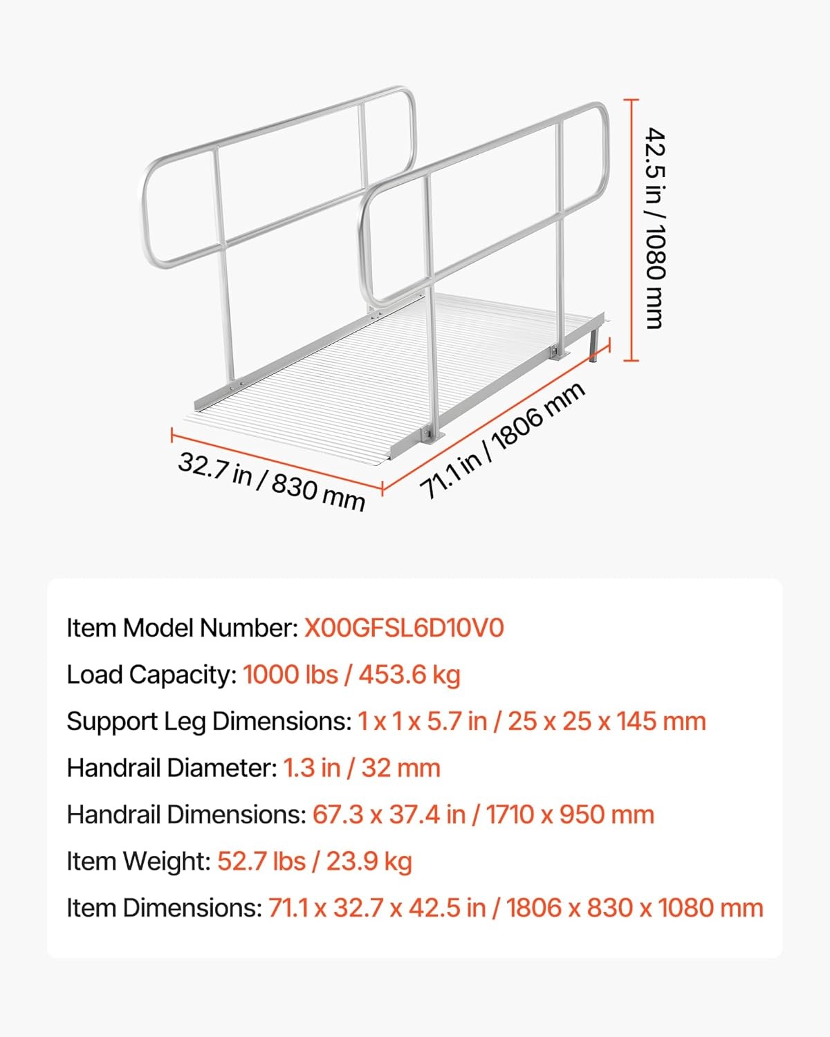 image:imageVEVOR Portable Wheelchair Ramp 5FT NonSlip Aluminum Folding Handicap Ramp Door Threshold Ramps for Wheelchair for HomeWheel Chair Ramp Steps Cars Scooter Cart Curbs Stairs711 x 327 x 425 in