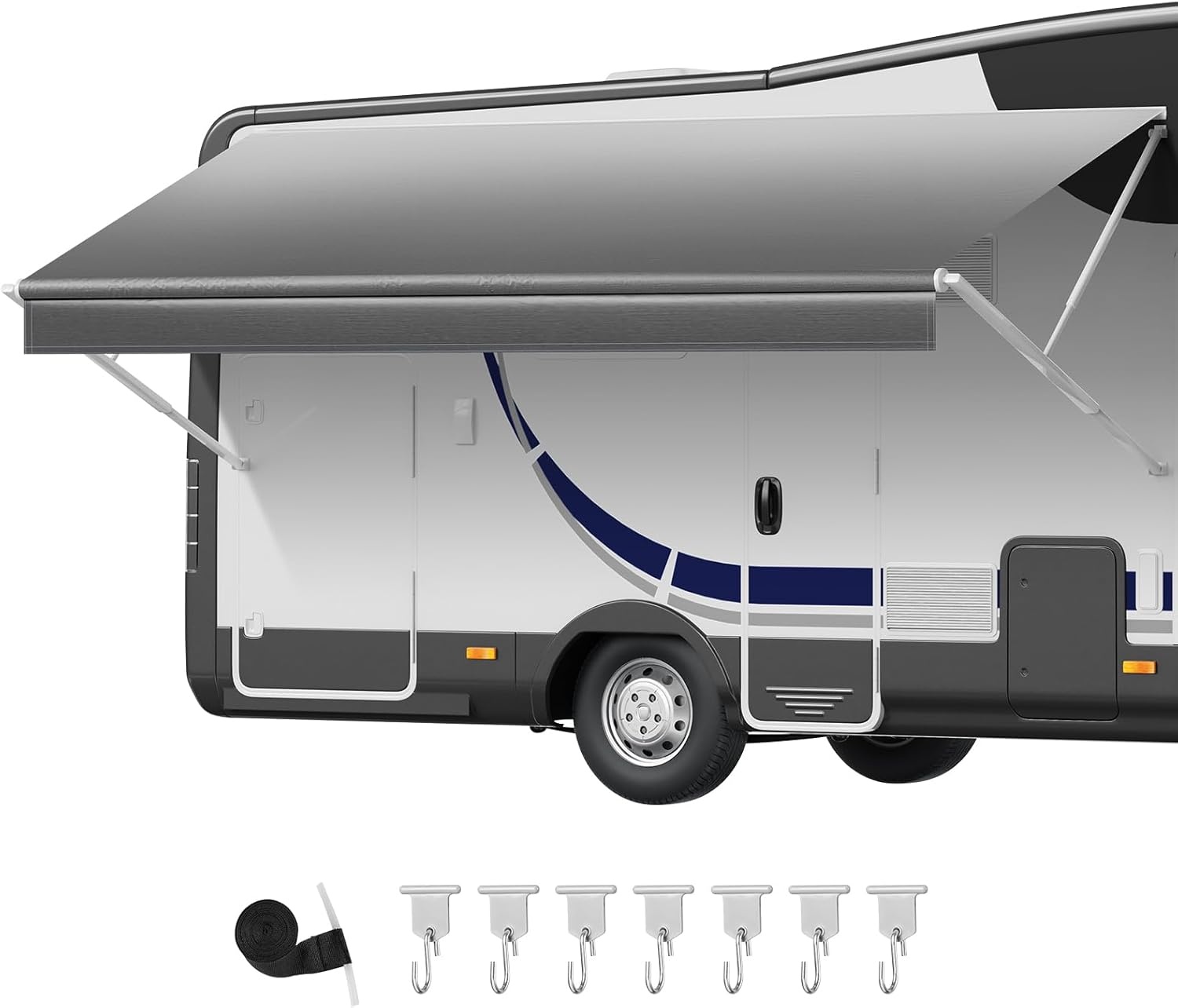 image:imageVEVOR RV Awning Fabric Replacement 15 Fabric 142 18 oz HeavyDuty Weatherproof Vinyl Camper Awning Replacement UPF50 Protection Waterproof Outdoor Canopy for RV Motorhome Trailer Black FadeGray Fade