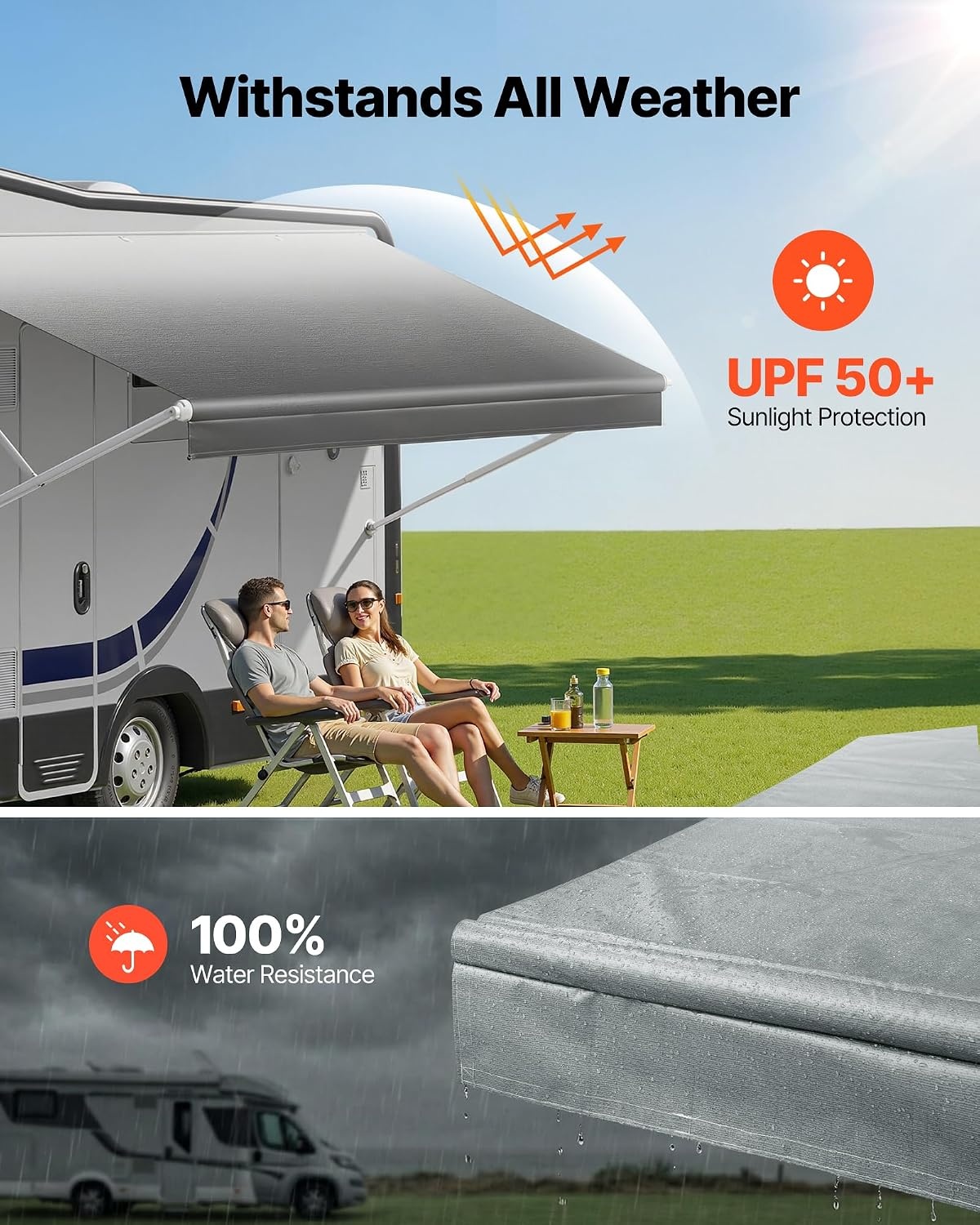 image:imageVEVOR RV Awning Fabric Replacement 15 Fabric 142 18 oz HeavyDuty Weatherproof Vinyl Camper Awning Replacement UPF50 Protection Waterproof Outdoor Canopy for RV Motorhome Trailer Black FadeGray Fade