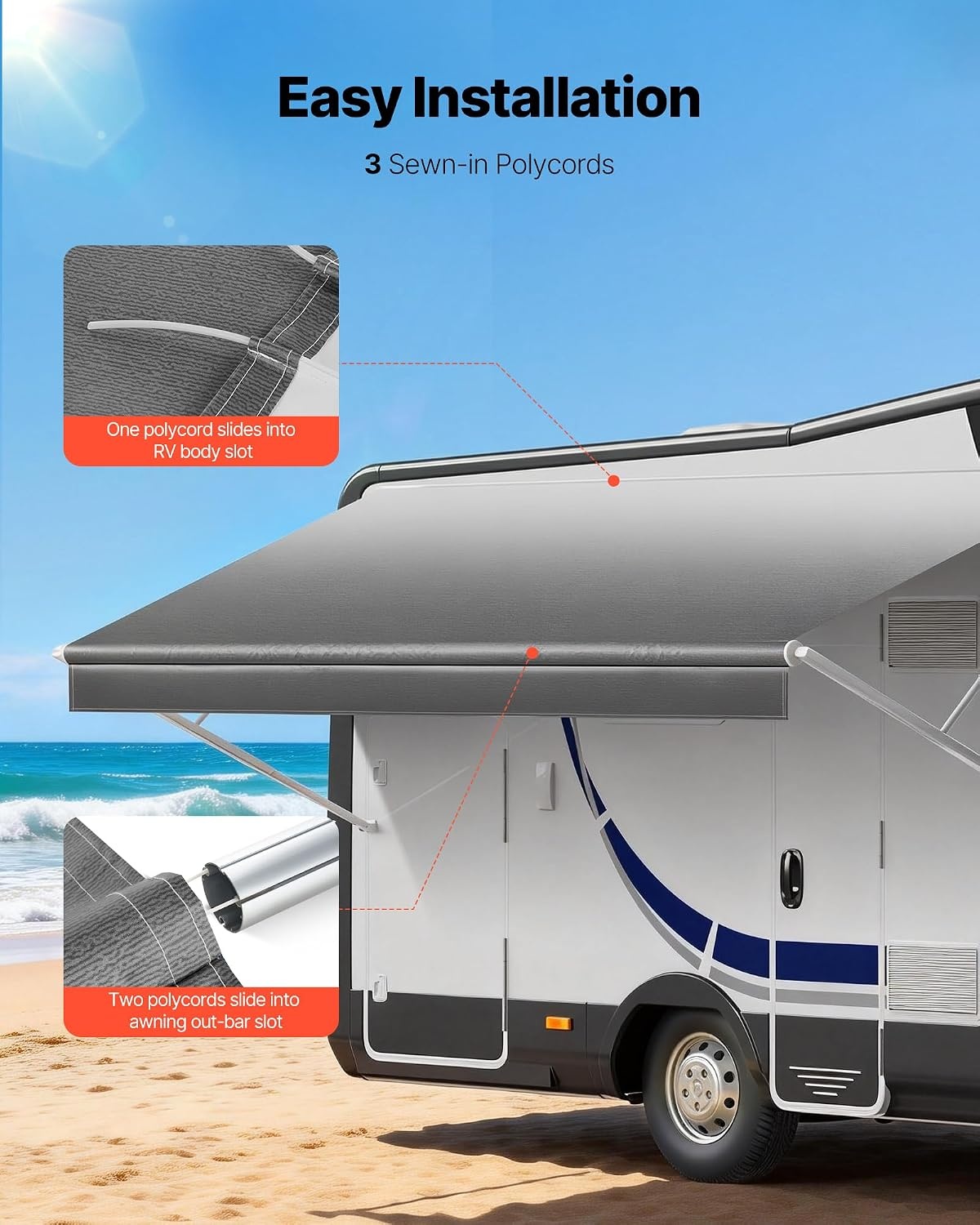 image:imageVEVOR RV Awning Fabric Replacement 15 Fabric 142 18 oz HeavyDuty Weatherproof Vinyl Camper Awning Replacement UPF50 Protection Waterproof Outdoor Canopy for RV Motorhome Trailer Black FadeGray Fade