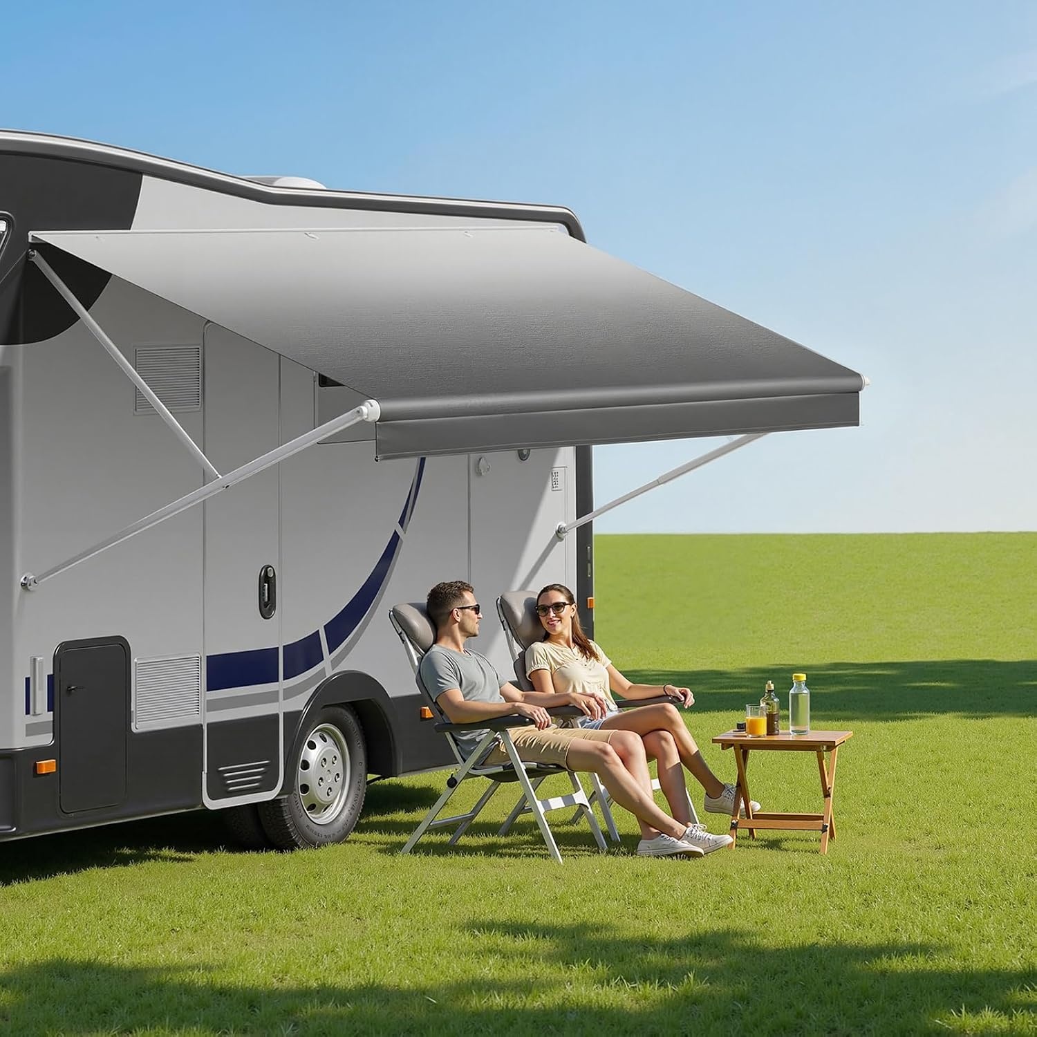 image:imageVEVOR RV Awning Fabric Replacement 15 Fabric 142 18 oz HeavyDuty Weatherproof Vinyl Camper Awning Replacement UPF50 Protection Waterproof Outdoor Canopy for RV Motorhome Trailer Black FadeGray Fade