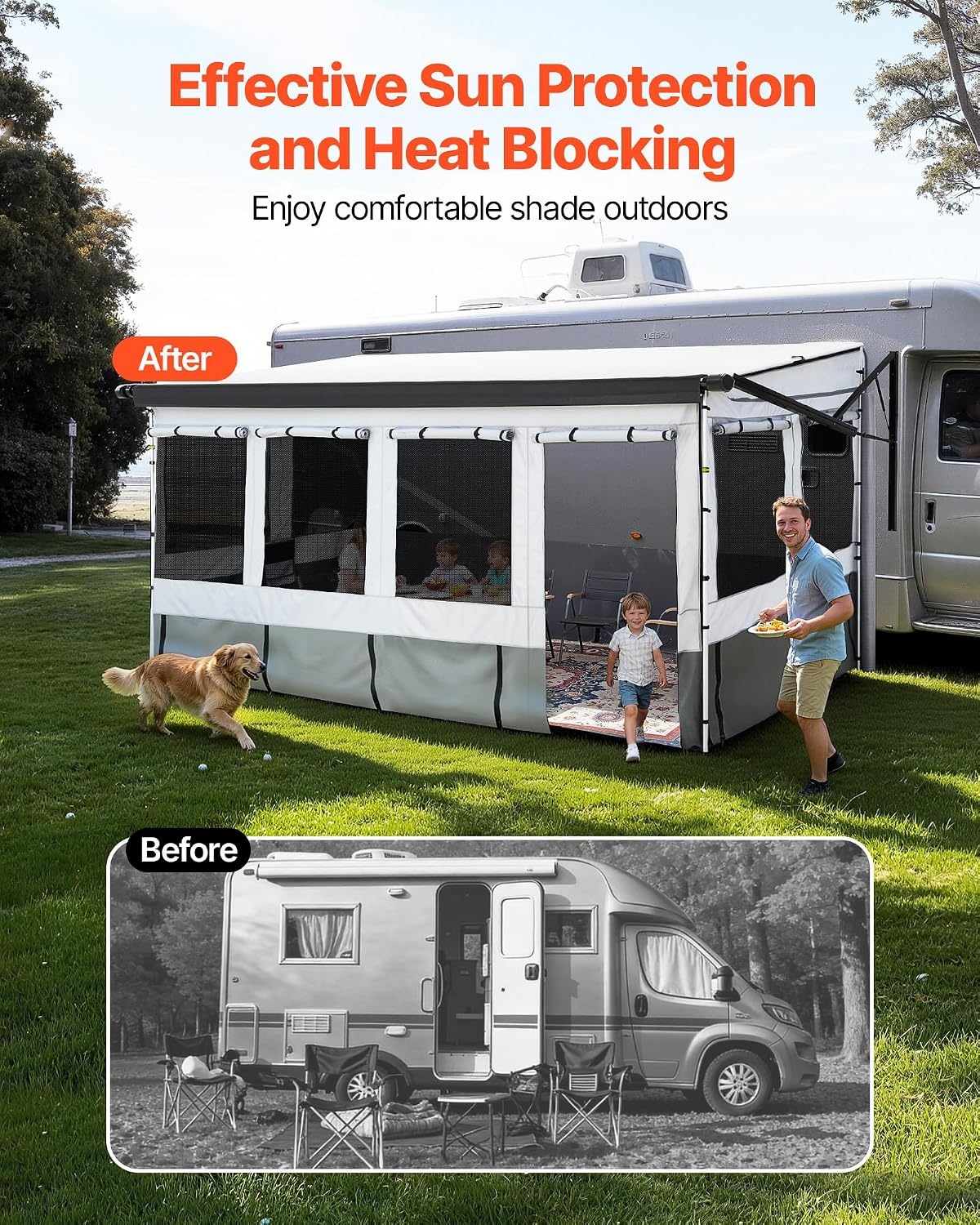 image:imageVEVOR RV Awning Sun Shade Room Compatible with 1819 ft Awnings RV Awning Sun Shading Room with Door amp Ventilated Mesh Windows Sunproof amp Windproof ThreeSided Enclosure Tent for RV Camping16 Feet to 17 Feet