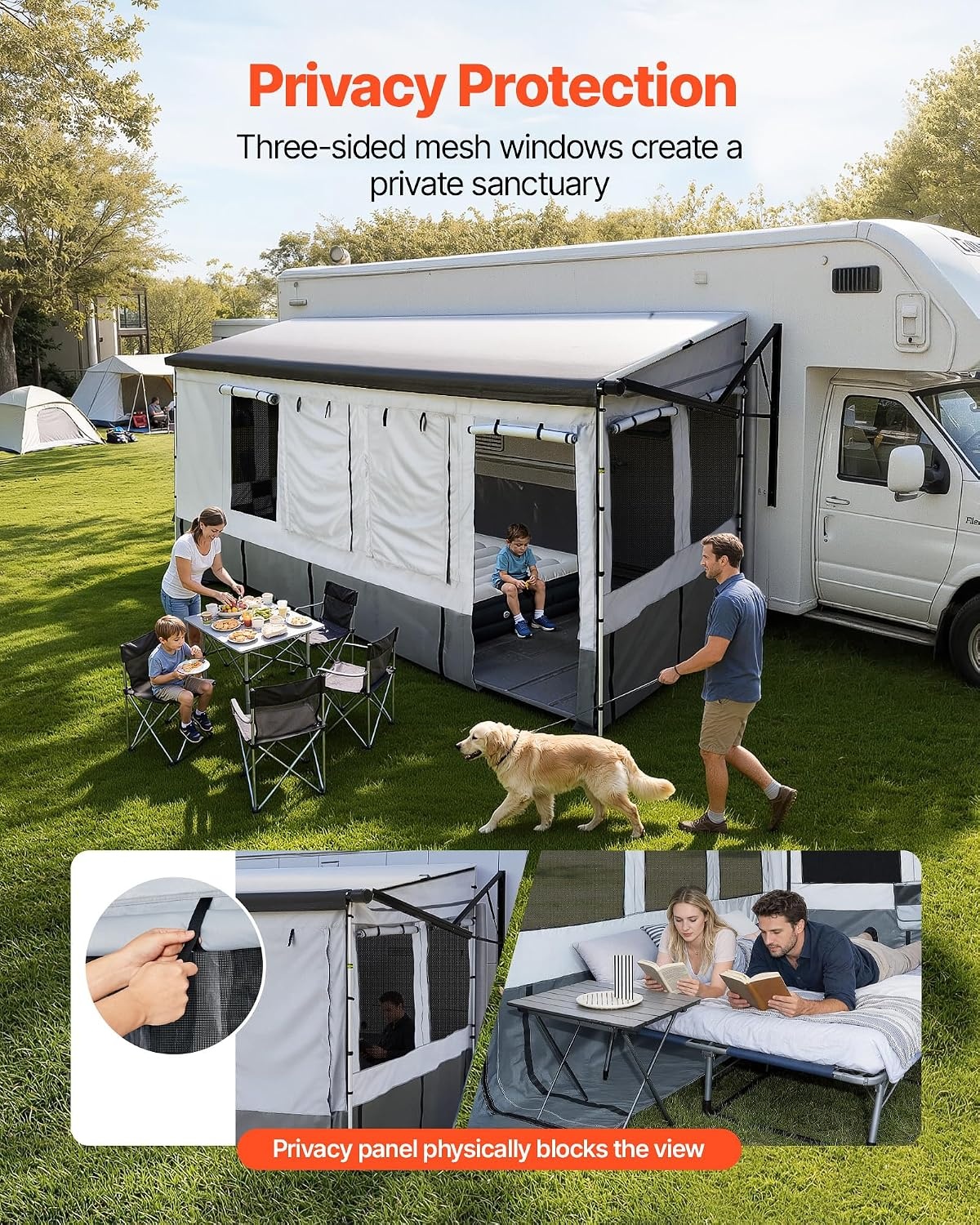 image:imageVEVOR RV Awning Sun Shade Room Compatible with 1819 ft Awnings RV Awning Sun Shading Room with Door amp Ventilated Mesh Windows Sunproof amp Windproof ThreeSided Enclosure Tent for RV Camping18 Feet to 19 Feet