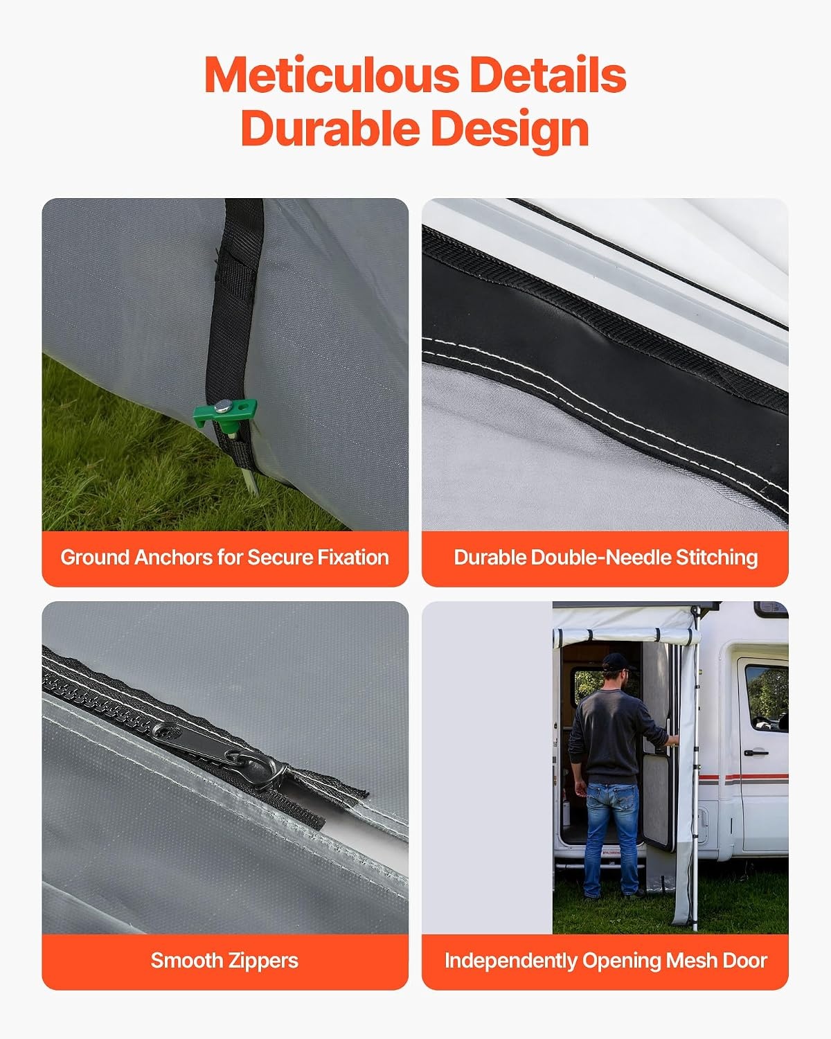 image:imageVEVOR RV Awning Sun Shade Room Compatible with 1819 ft Awnings RV Awning Sun Shading Room with Door amp Ventilated Mesh Windows Sunproof amp Windproof ThreeSided Enclosure Tent for RV Camping16 Feet to 17 Feet
